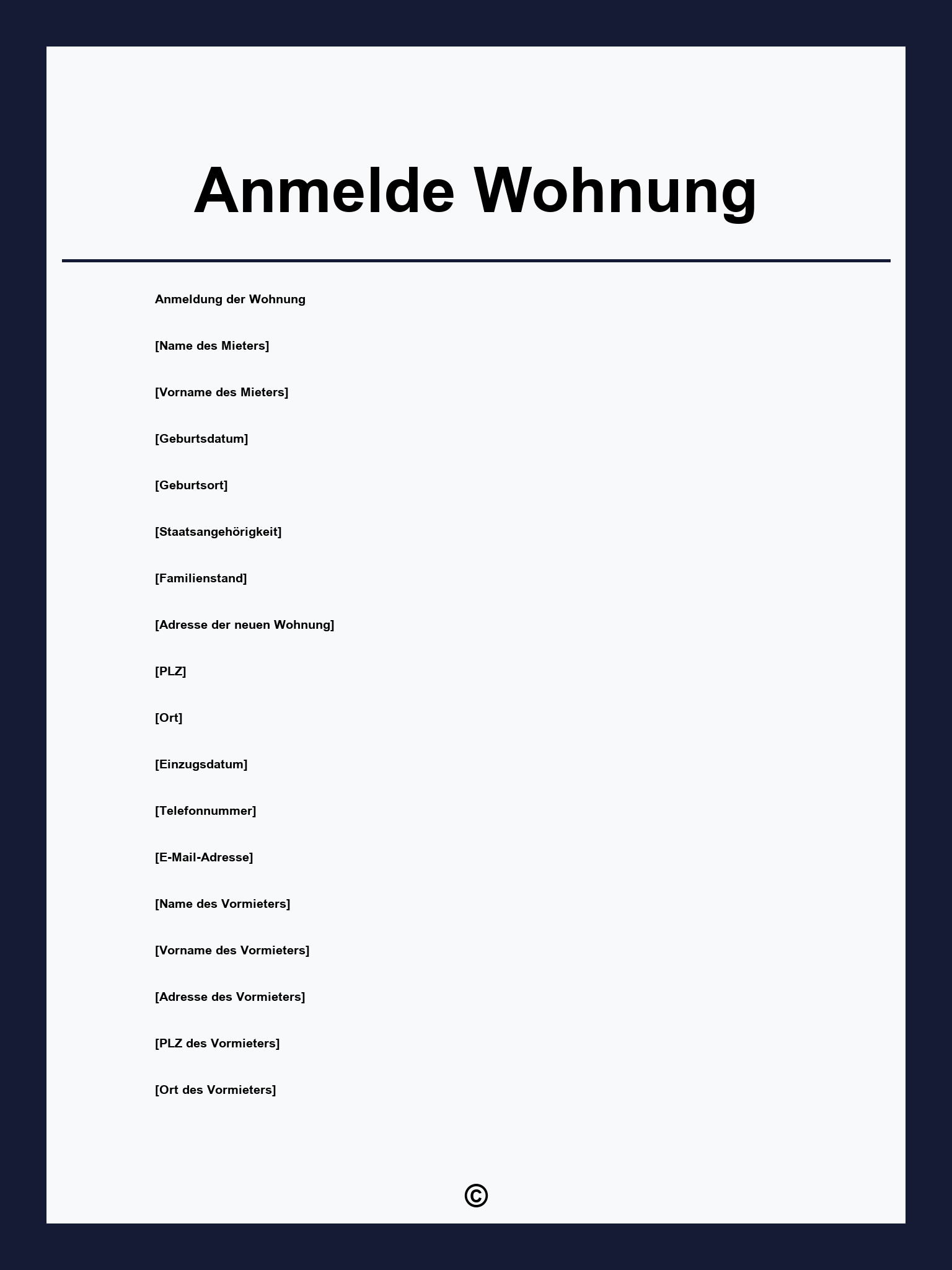 Anmeldeformular Wohnung