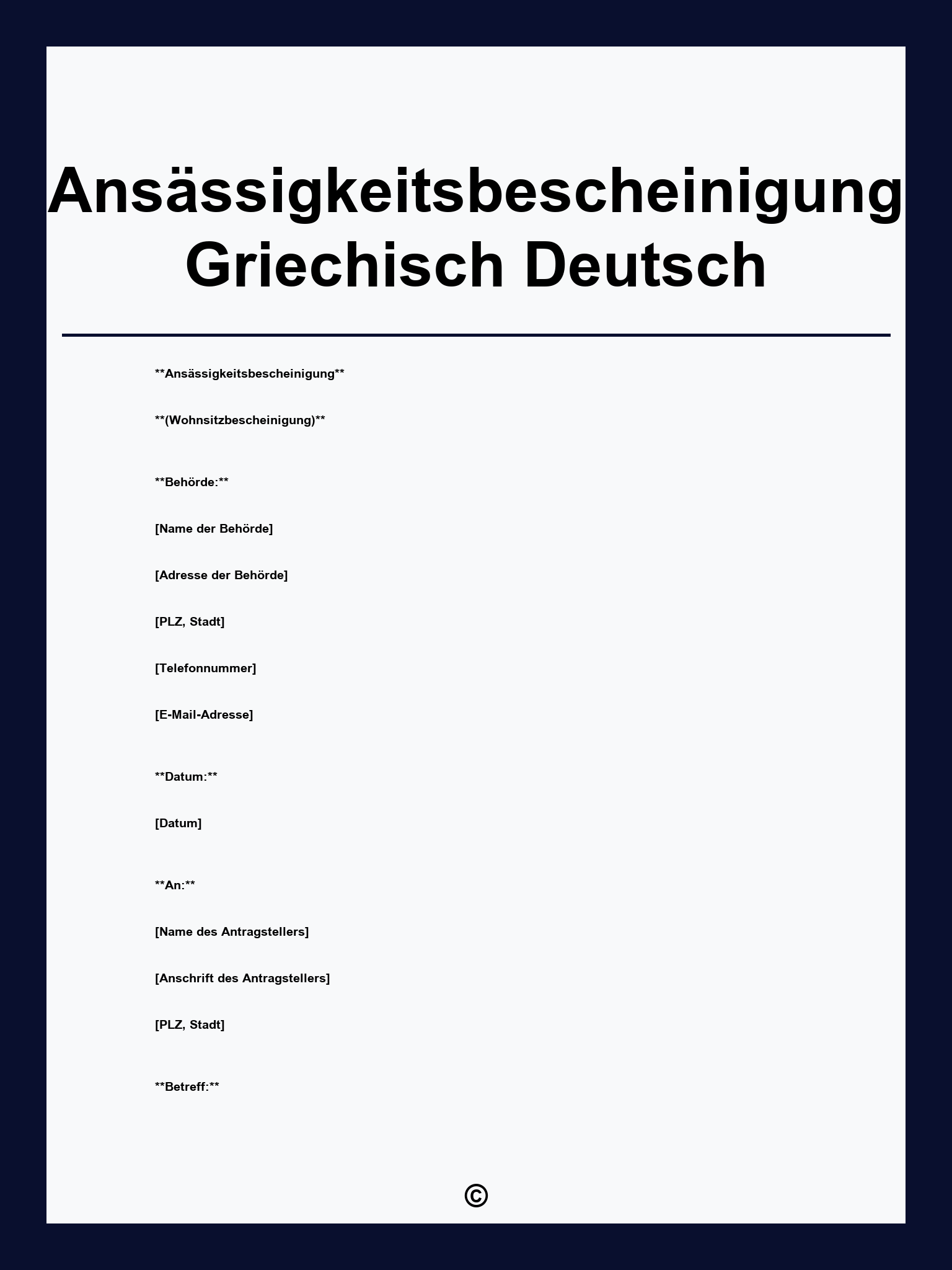 Ansässigkeitsbescheinigung Griechisch Deutsch