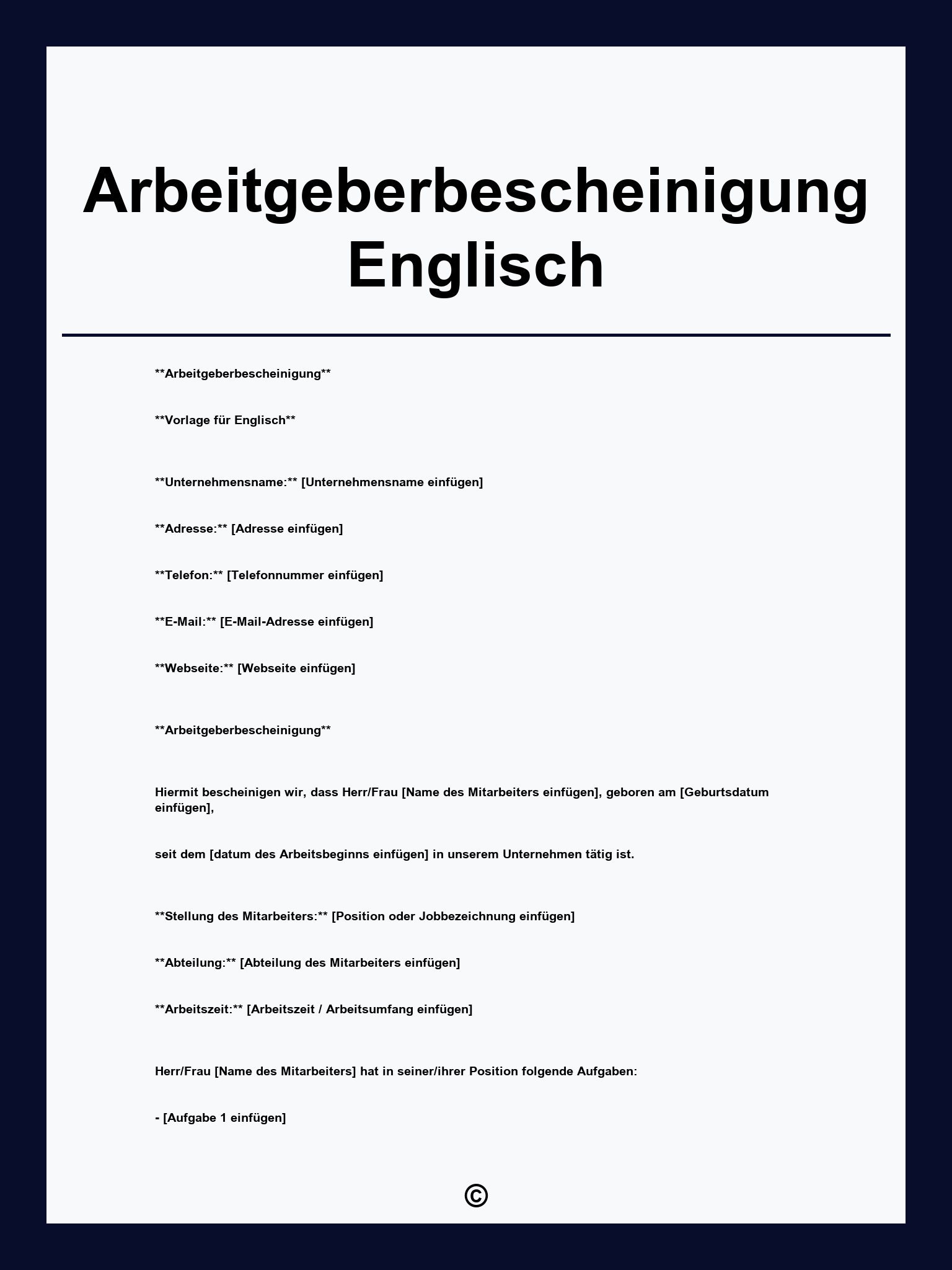 Arbeitgeberbescheinigung Englisch Vorlage