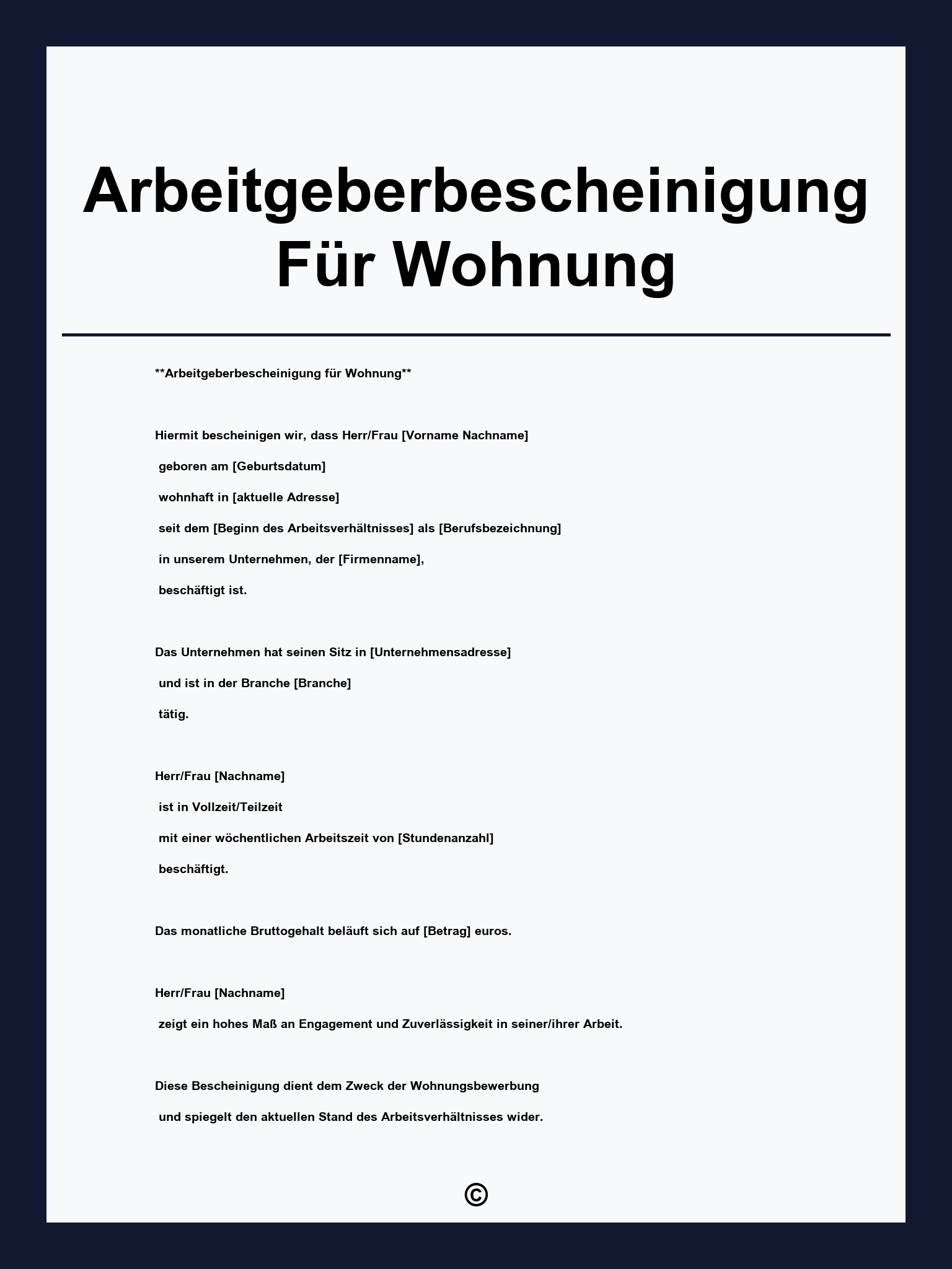 Arbeitgeberbescheinigung Für Wohnung