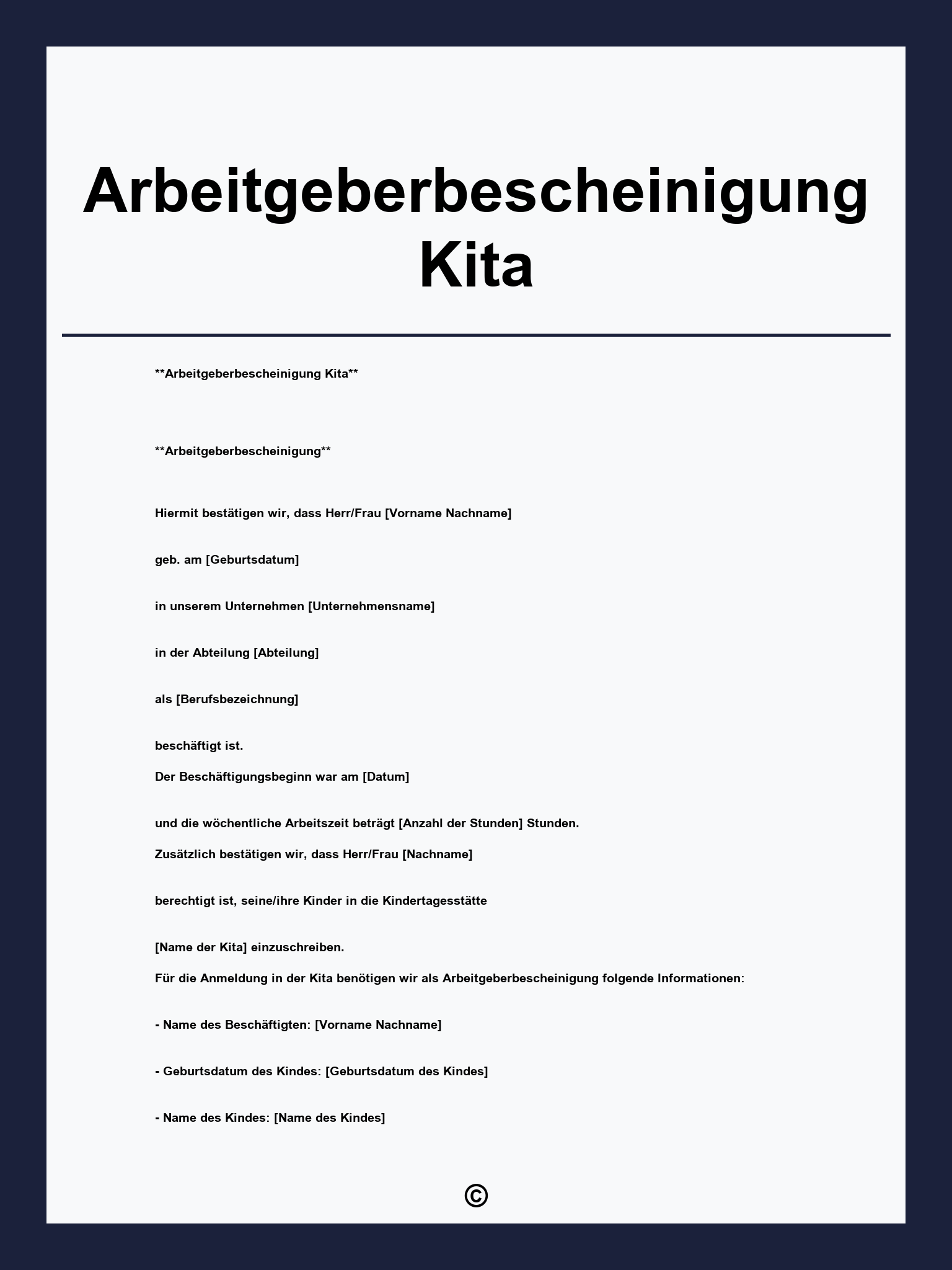 Arbeitgeberbescheinigung Kita - Vorlage