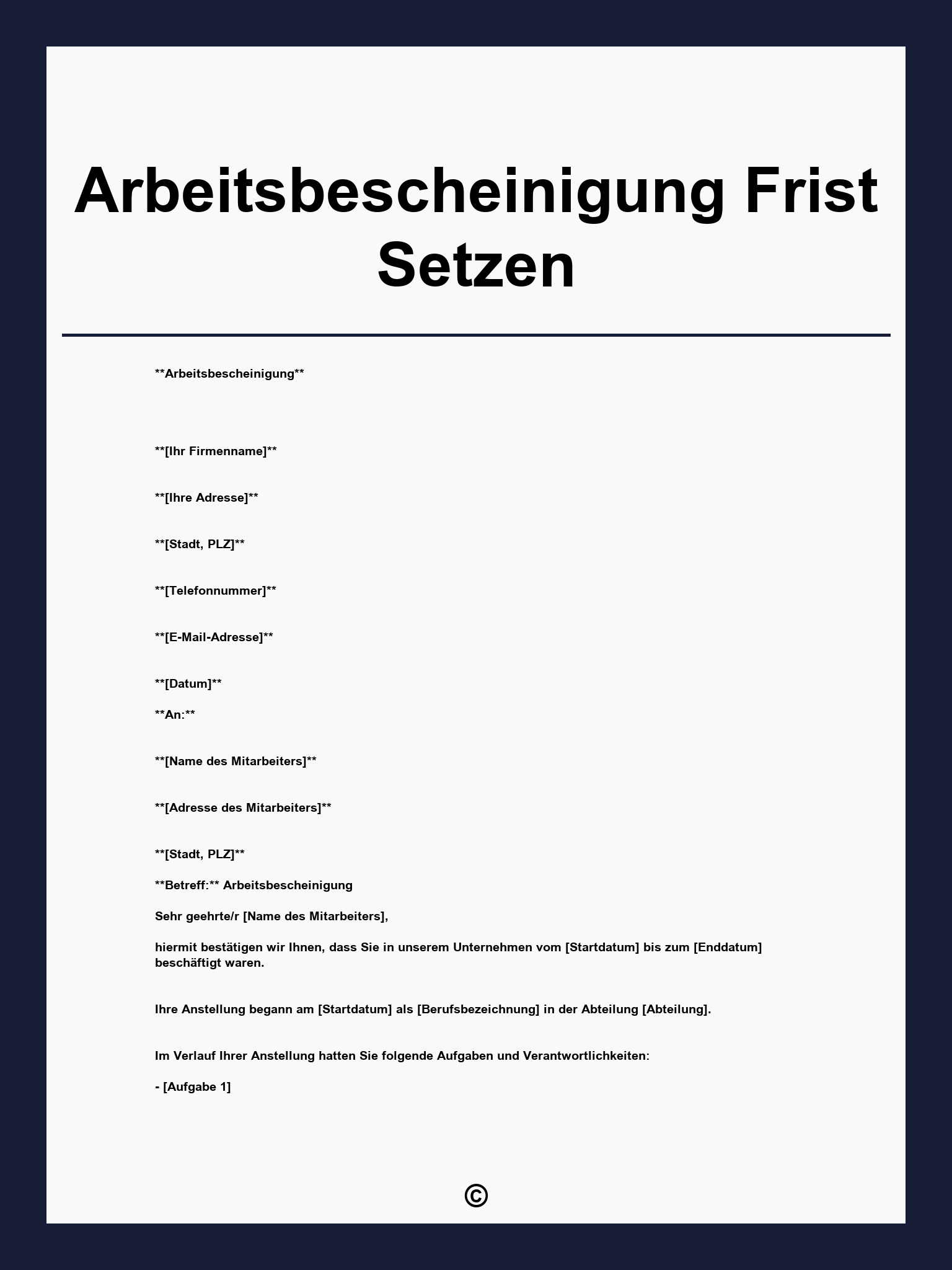 Arbeitsbescheinigung Frist Setzen Muster