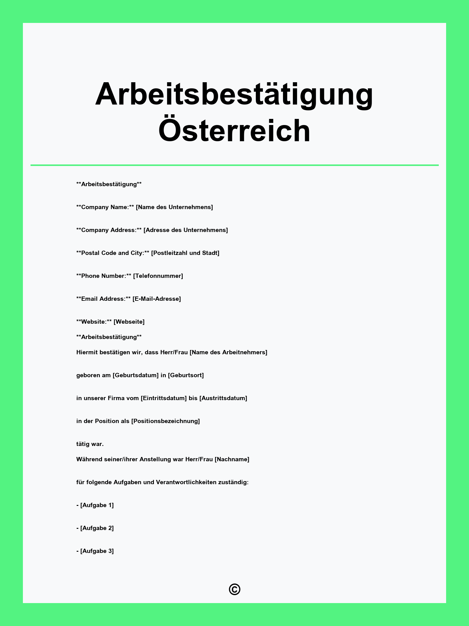 Arbeitsbestätigung Vorlage Österreich
