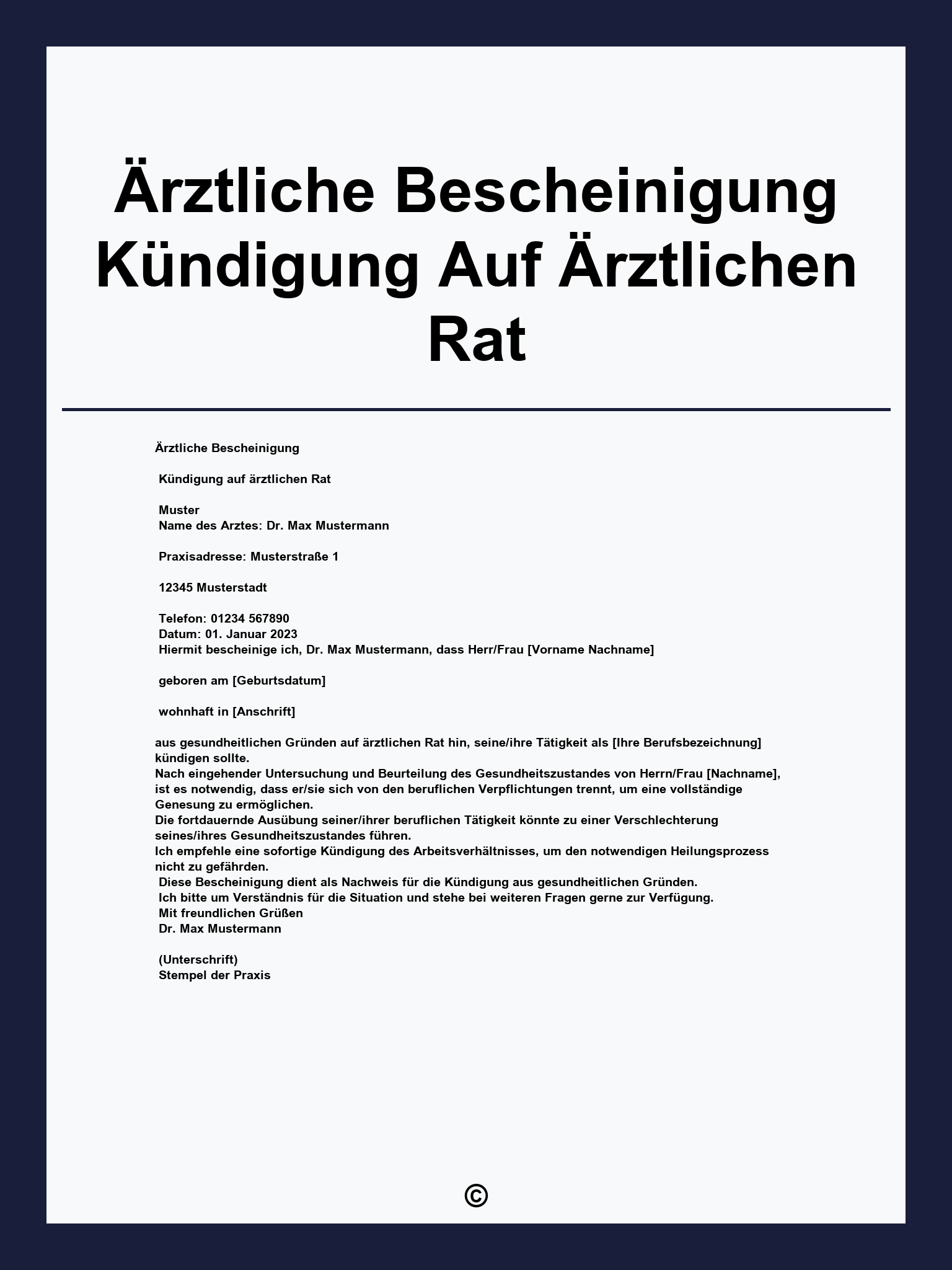 Ärztliche Bescheinigung Kündigung Auf Ärztlichen Rat Formular