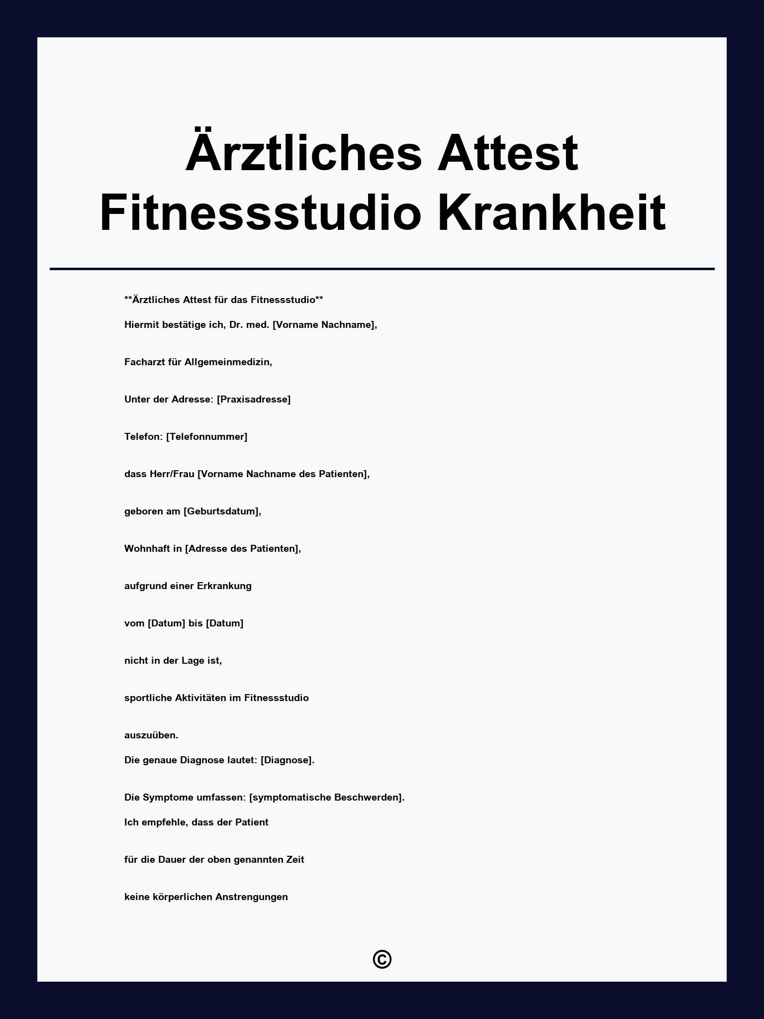 Ärztliches Attest Fitnessstudio Krankheit Vorlage