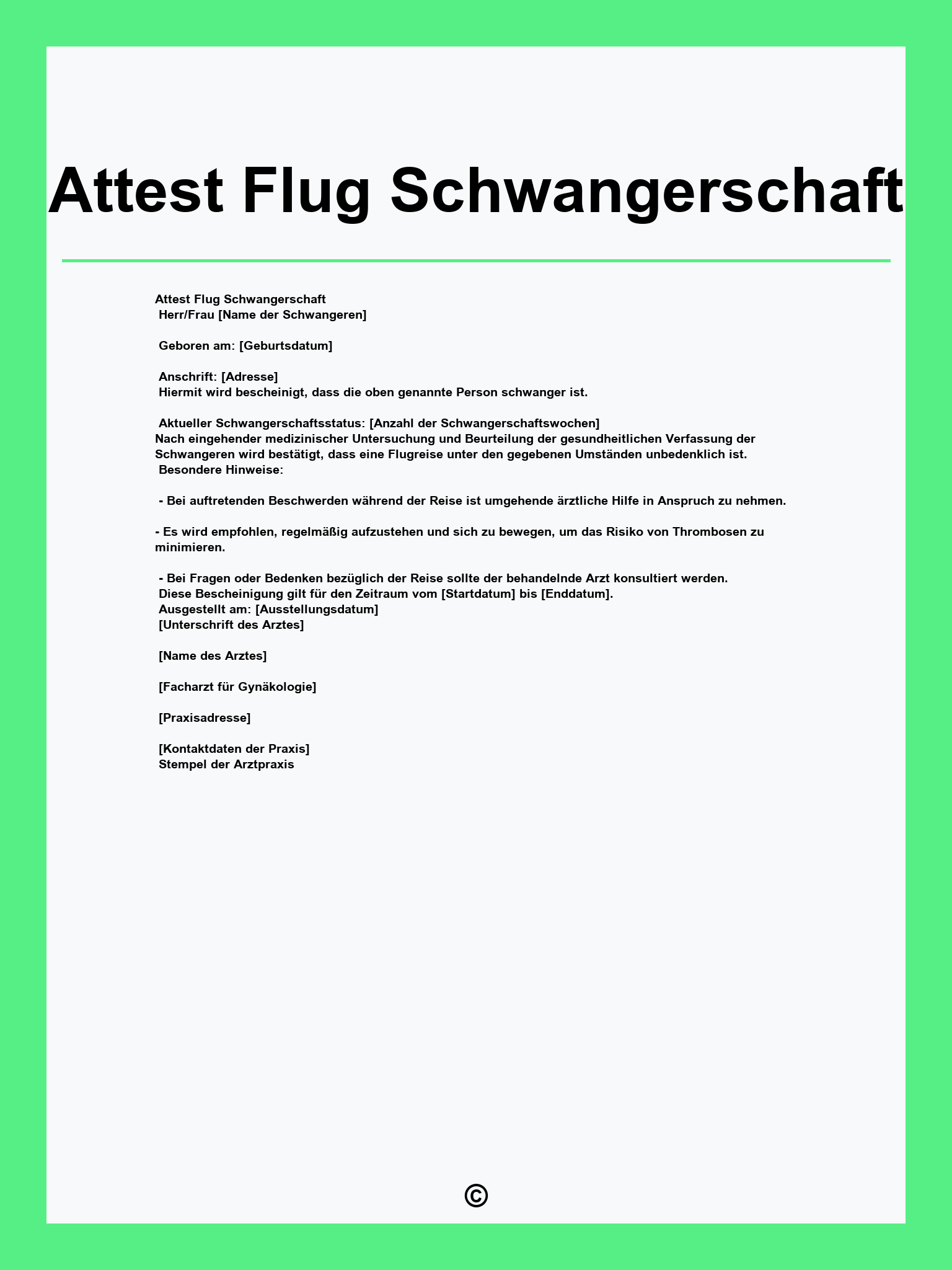 Attest Flug Schwangerschaft Vordruck