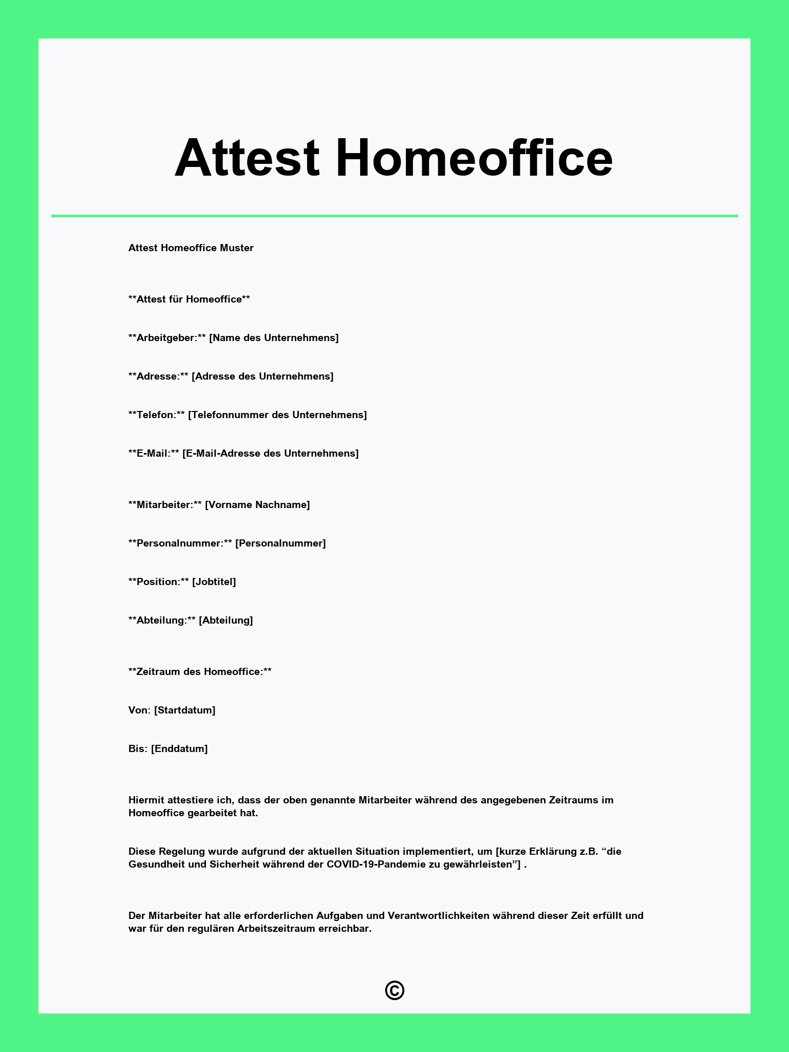 Attest Homeoffice Vorlage