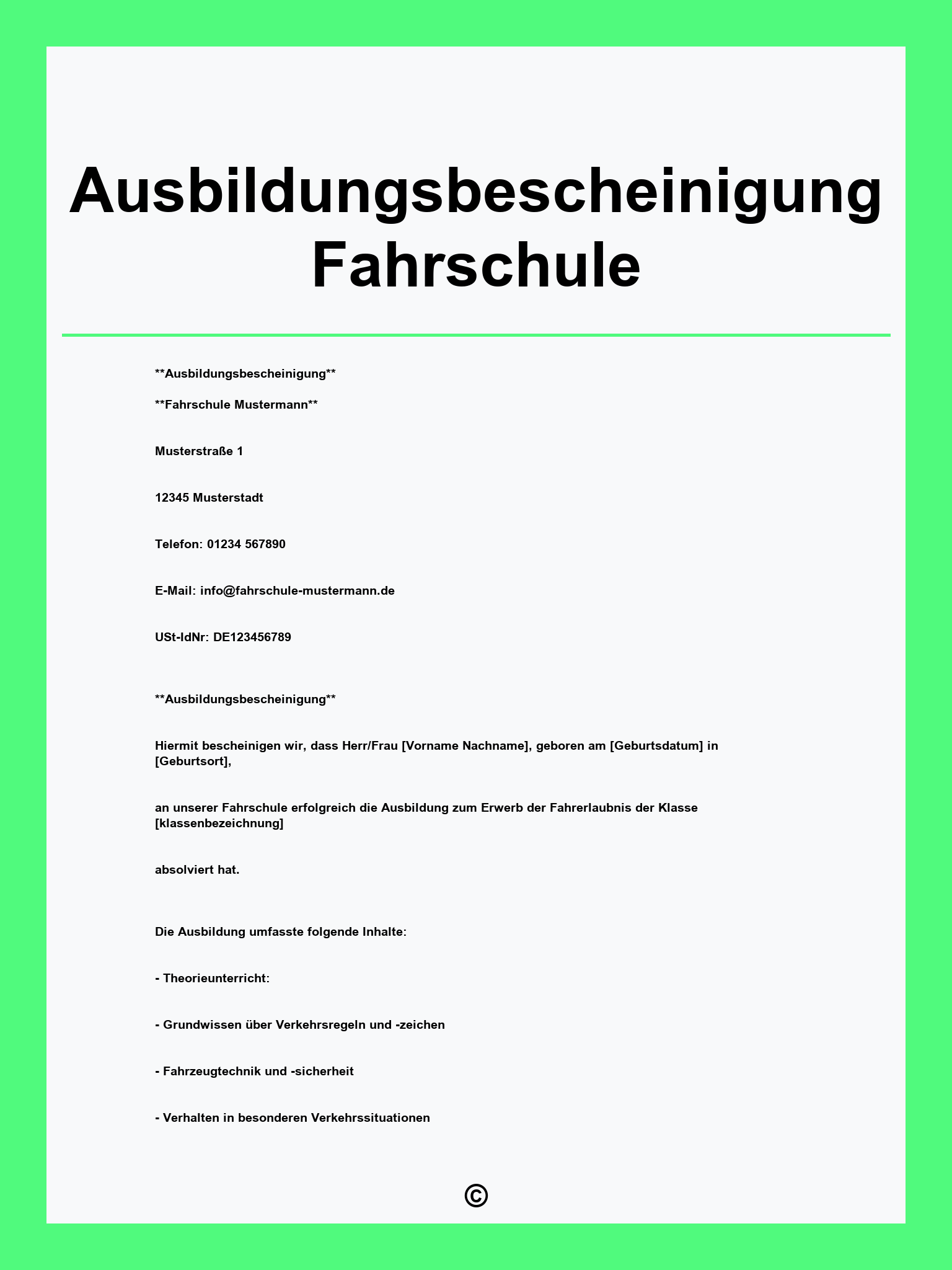 Ausbildungsbescheinigung Fahrschule