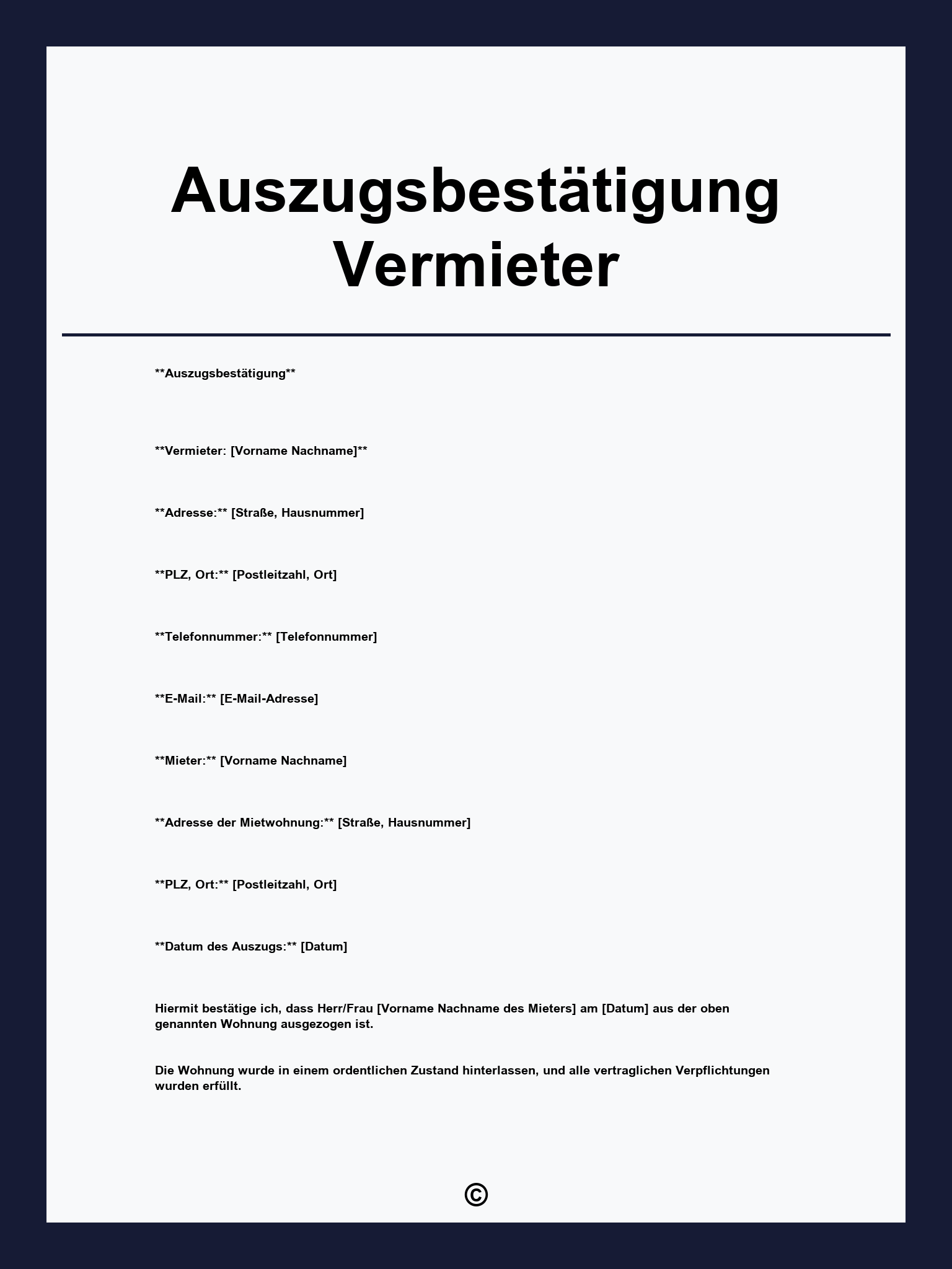 Auszugsbestätigung Vermieter Vorlage