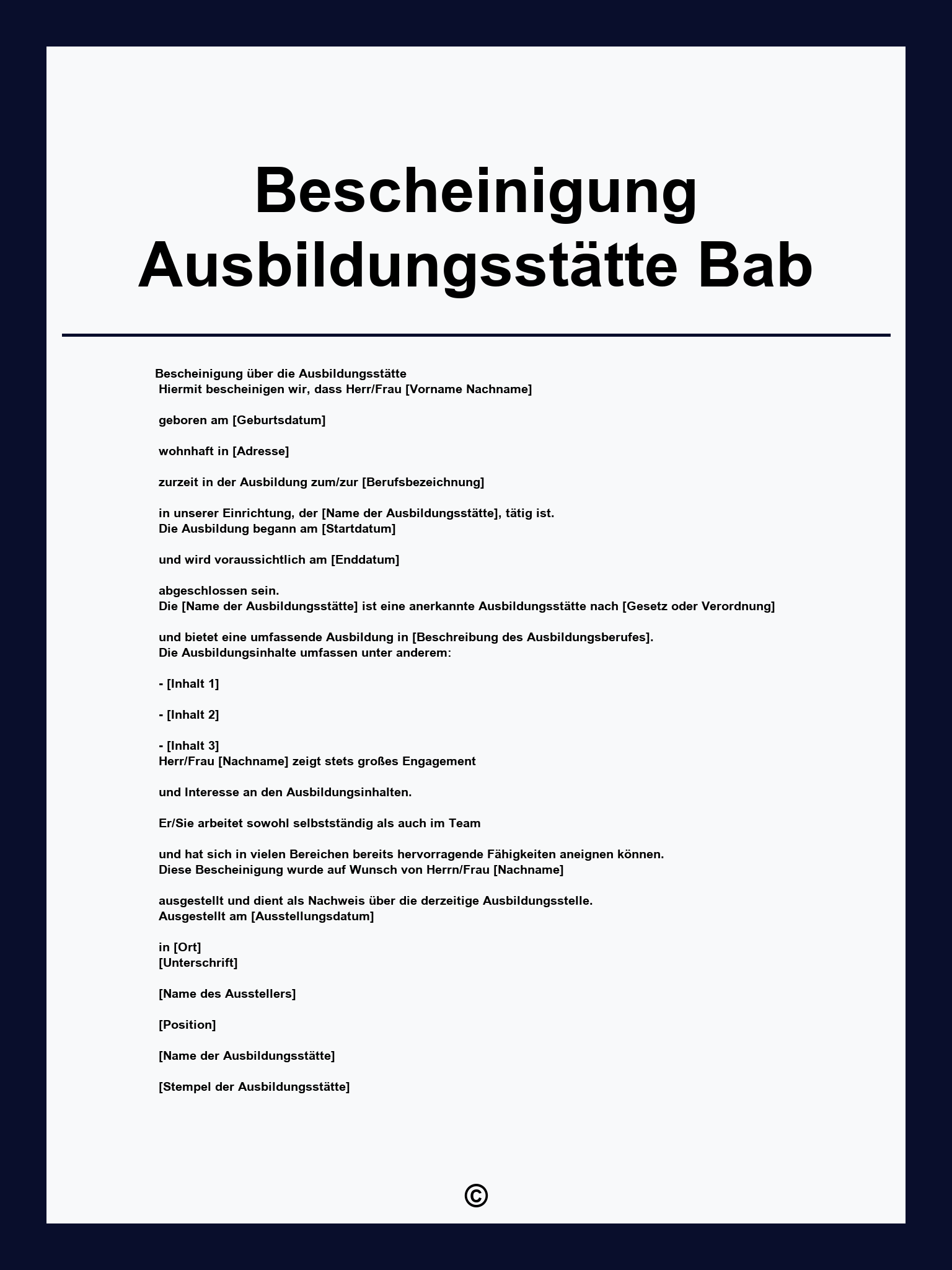 Bescheinigung Ausbildungsstätte Bab