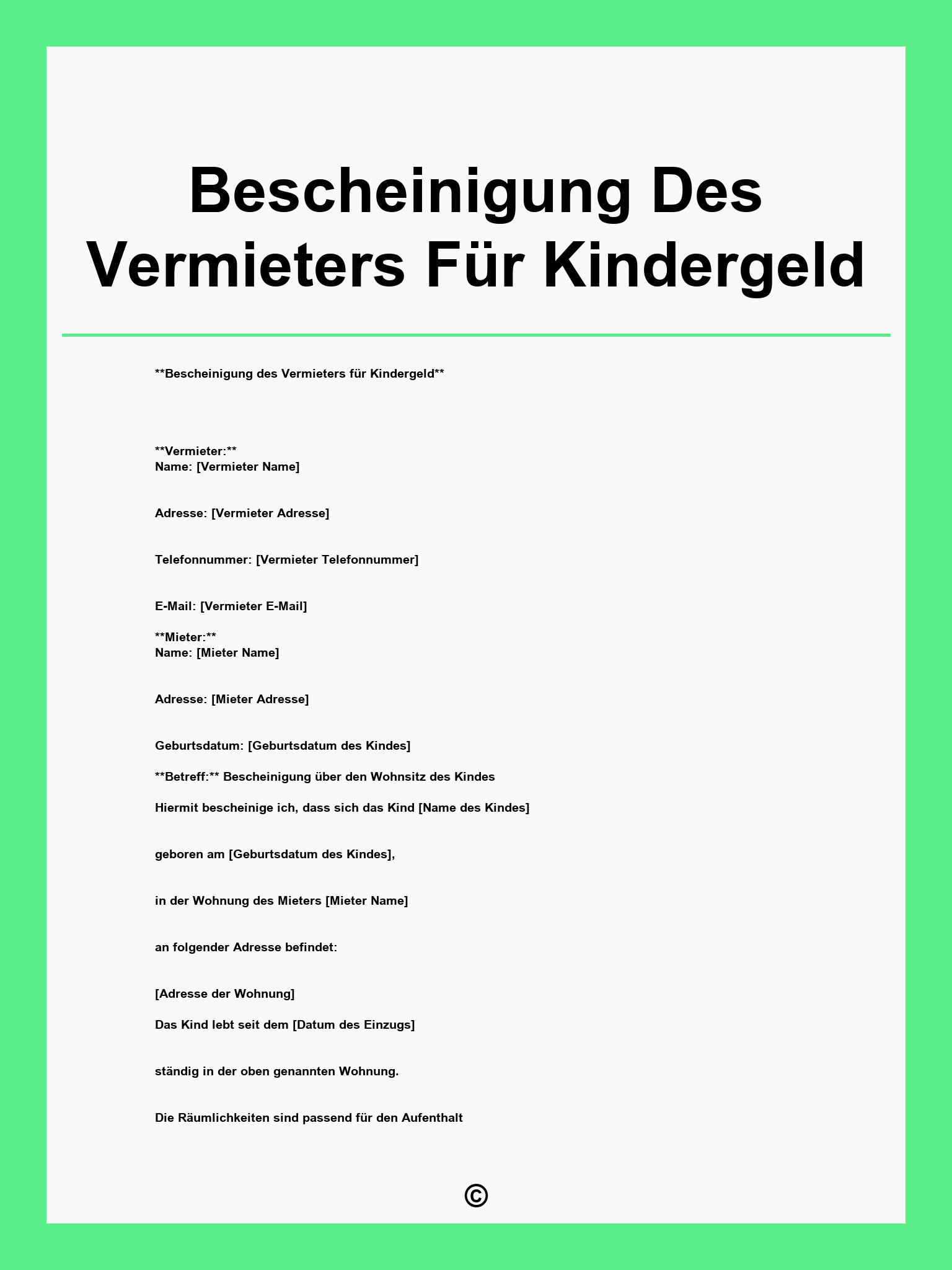 Bescheinigung Des Vermieters Für Kindergeld