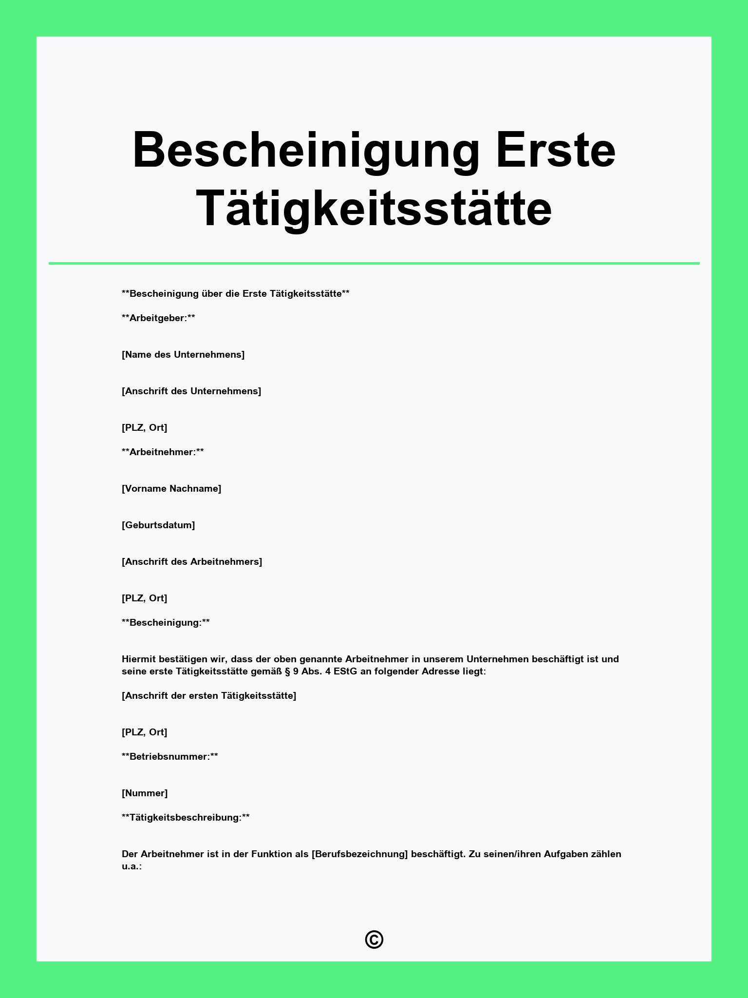 Bescheinigung Erste Tätigkeitsstätte Muster