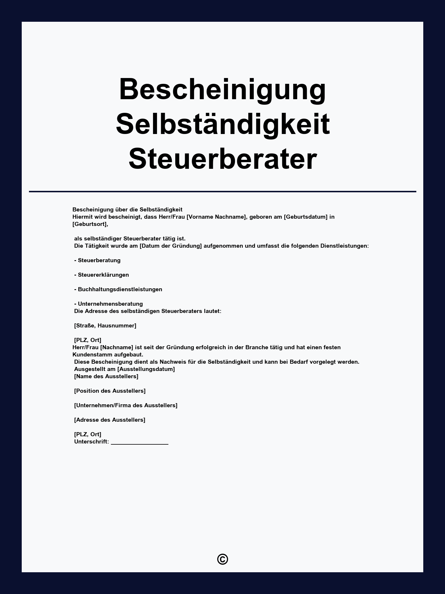 Bescheinigung Selbständigkeit Steuerberater Muster