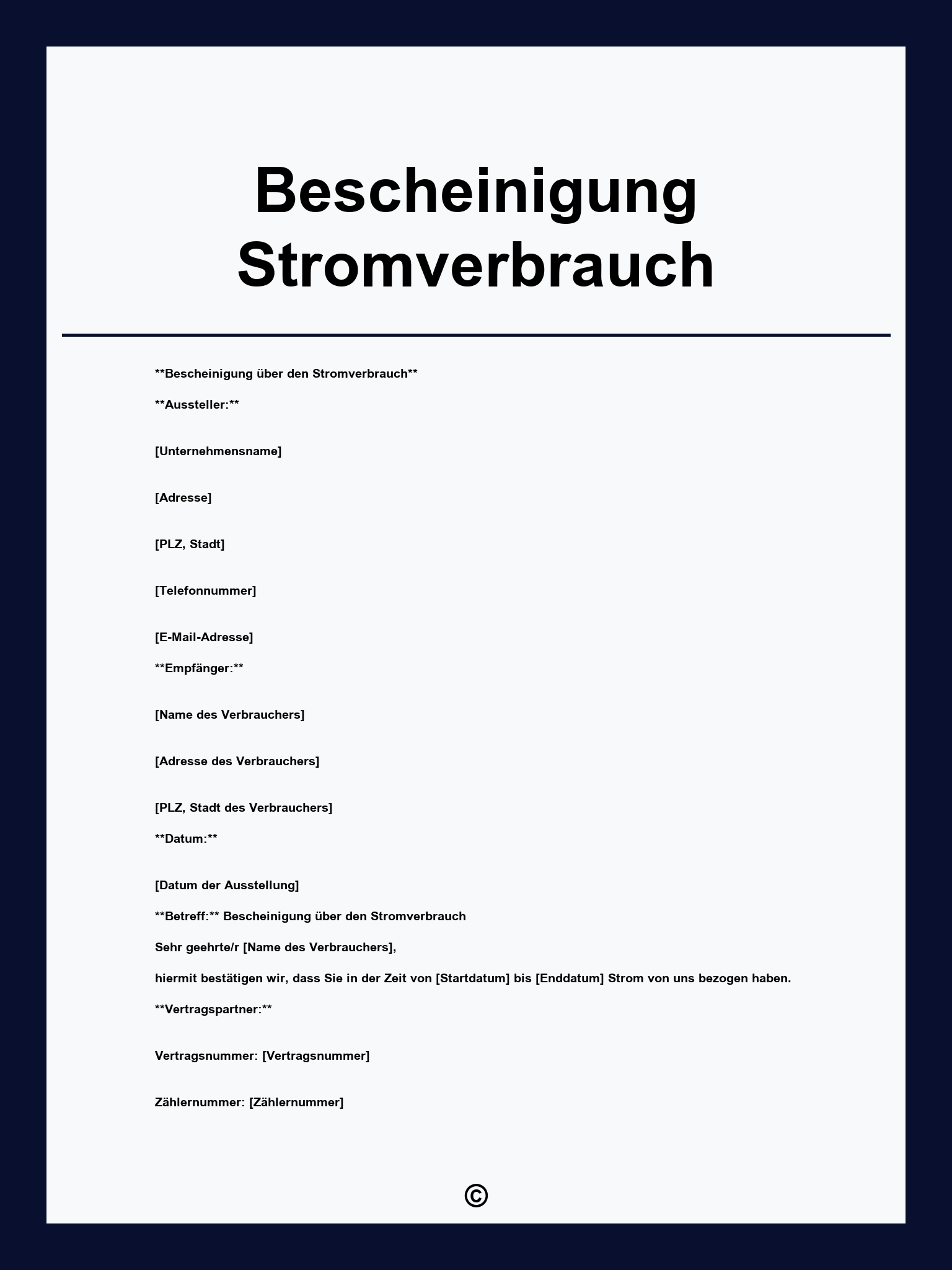 Bescheinigung Stromverbrauch Vorlage