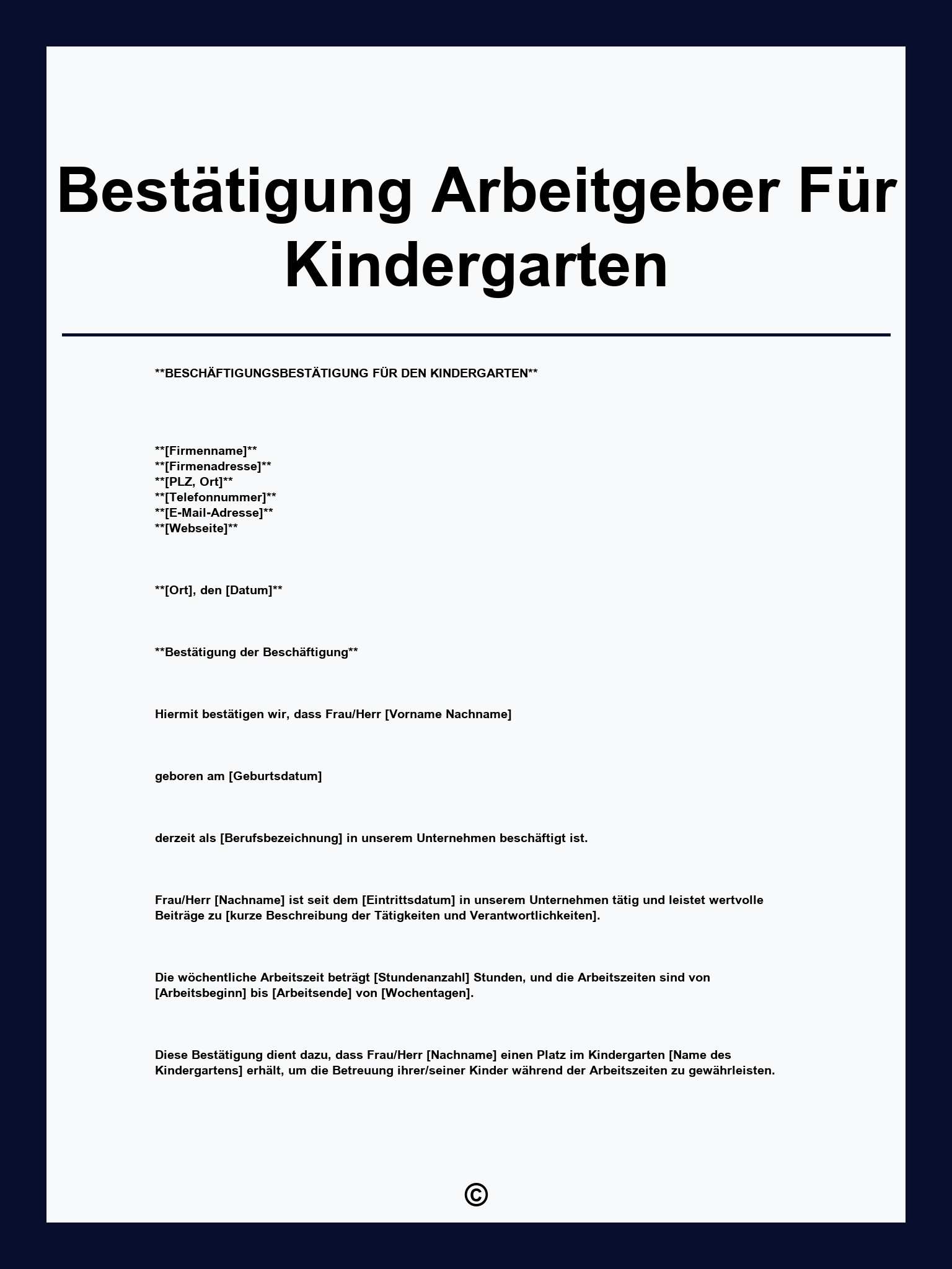 Bestätigung Arbeitgeber Für Kindergarten