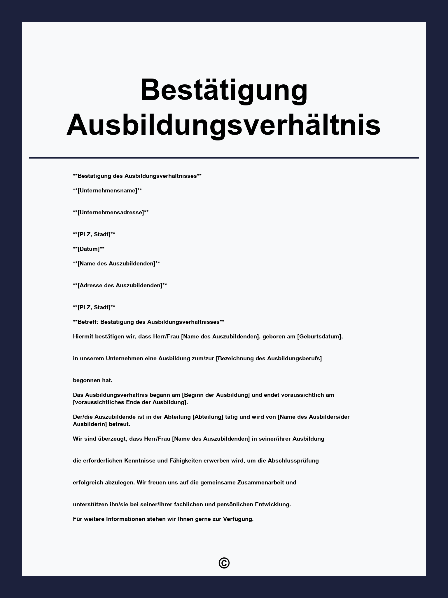 Bestätigung Ausbildungsverhältnis Muster