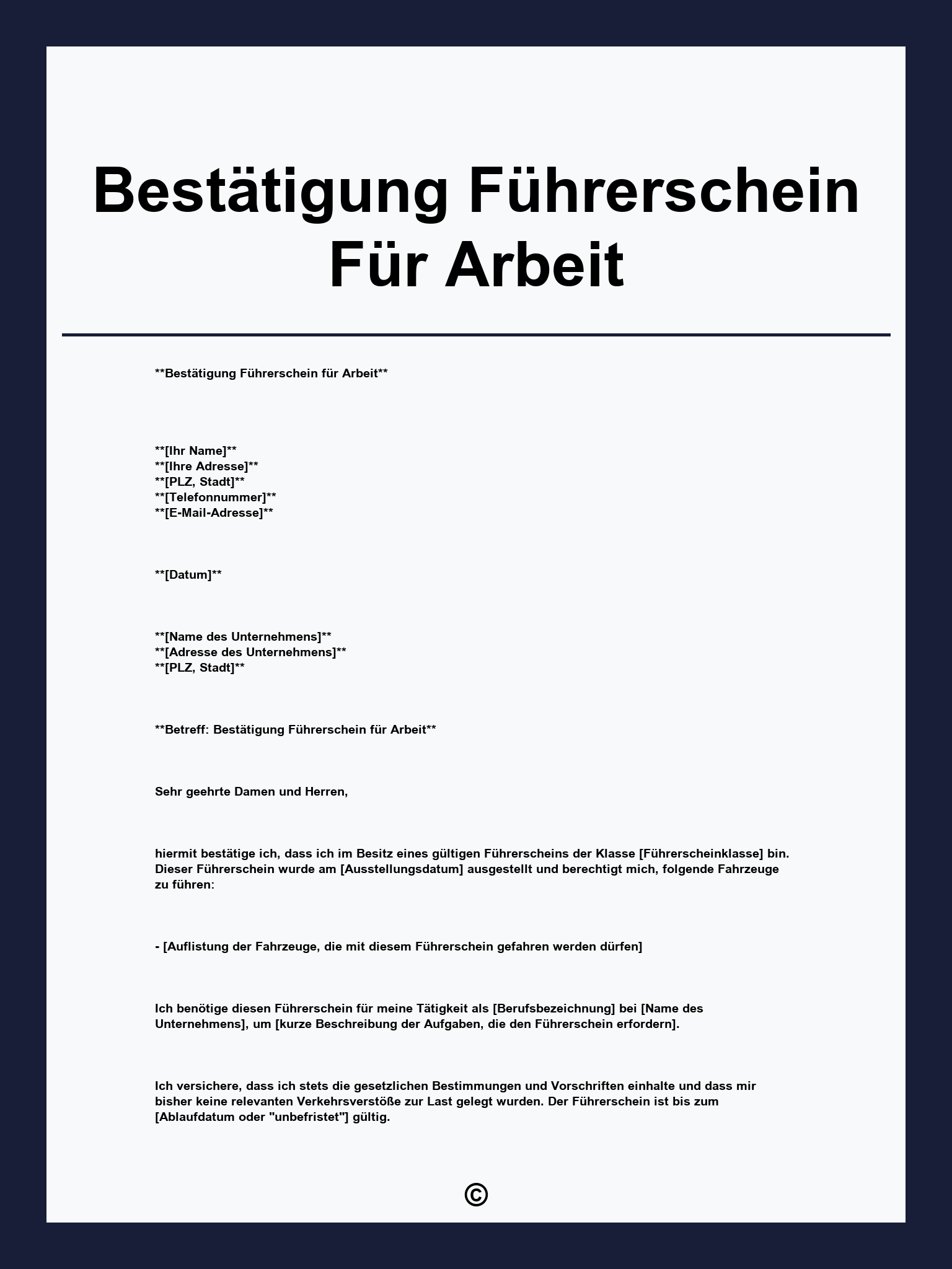 Bestätigung Führerschein Für Arbeit