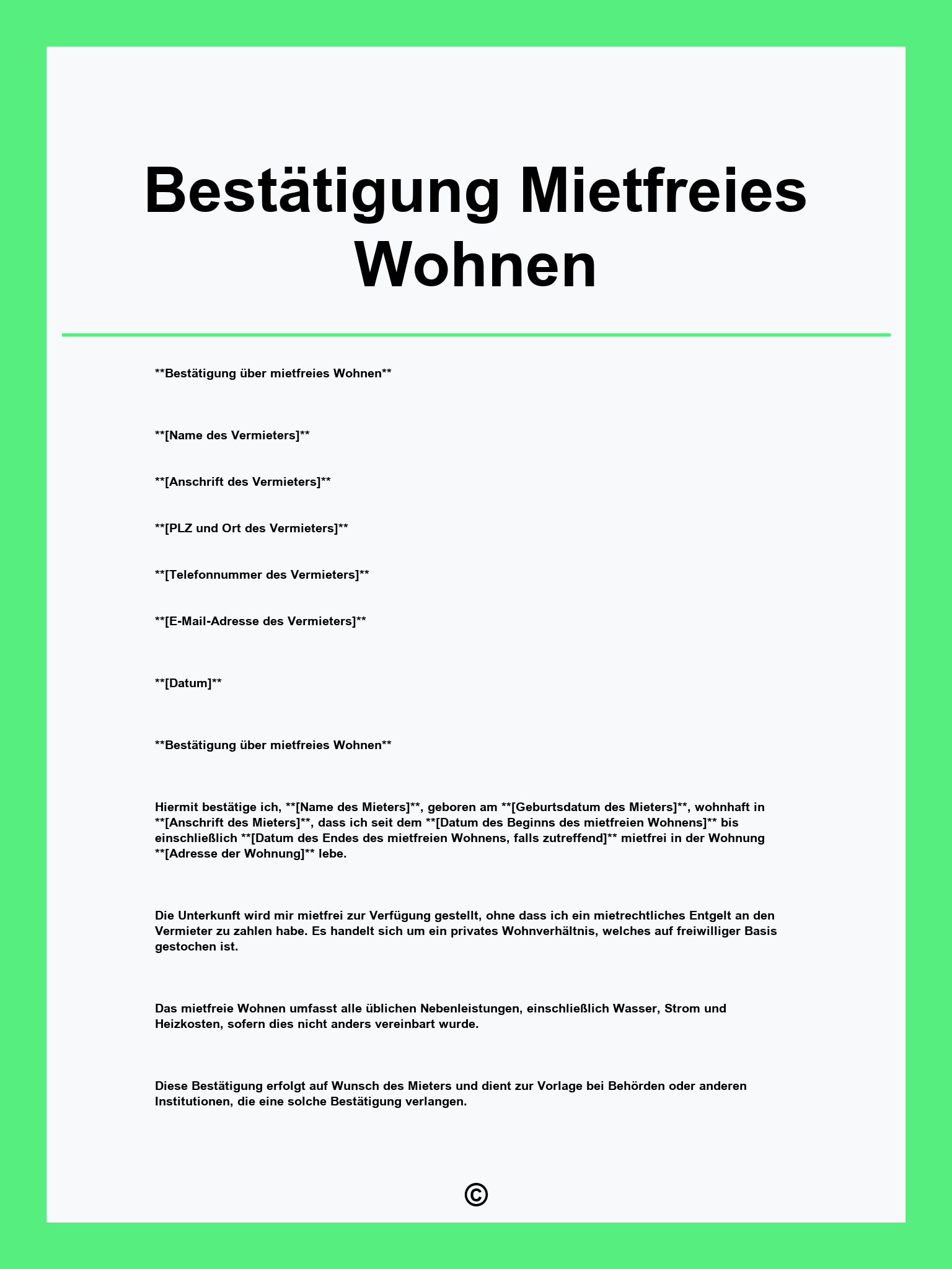 Bestätigung Mietfreies Wohnen