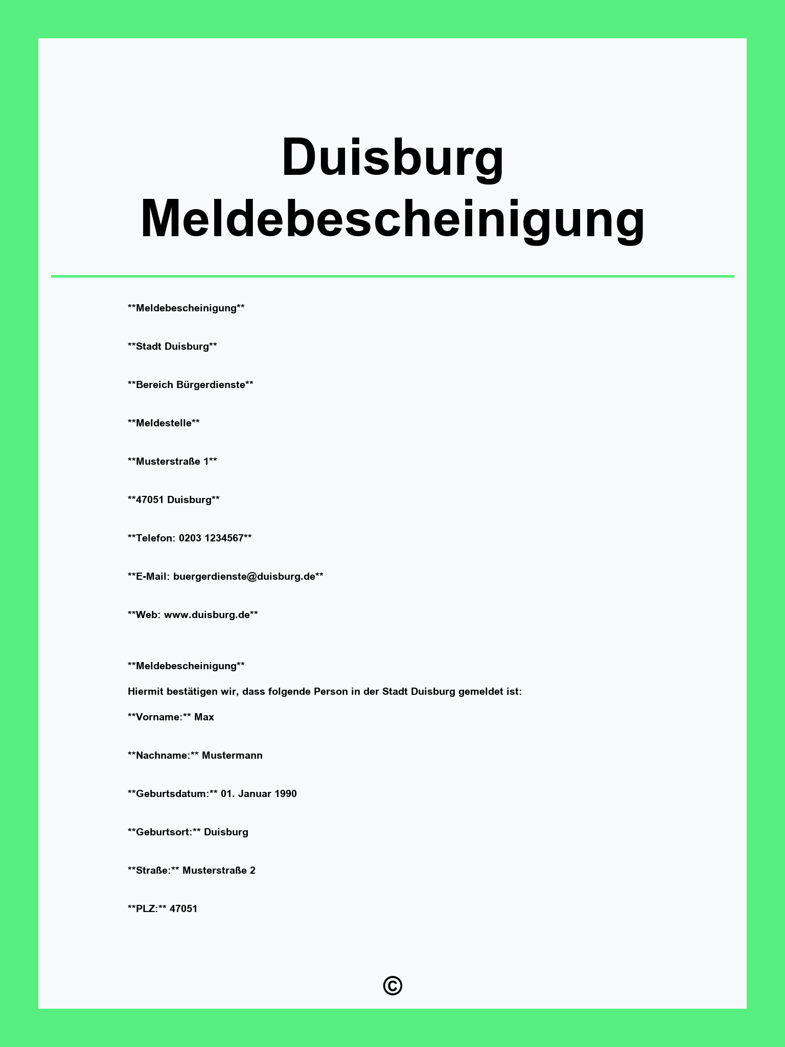 Duisburg Meldebescheinigung