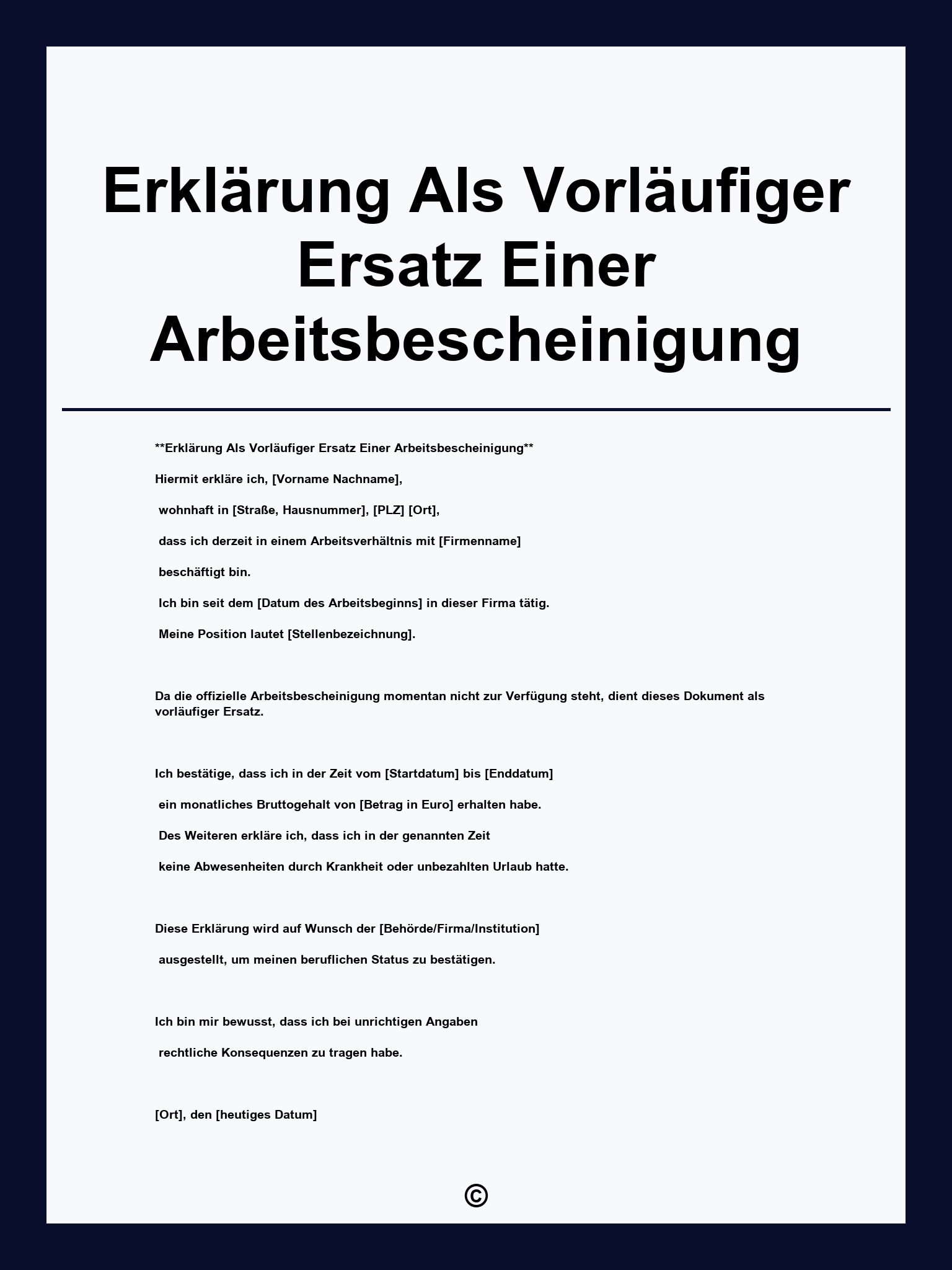 Erklärung Als Vorläufiger Ersatz Einer Arbeitsbescheinigung