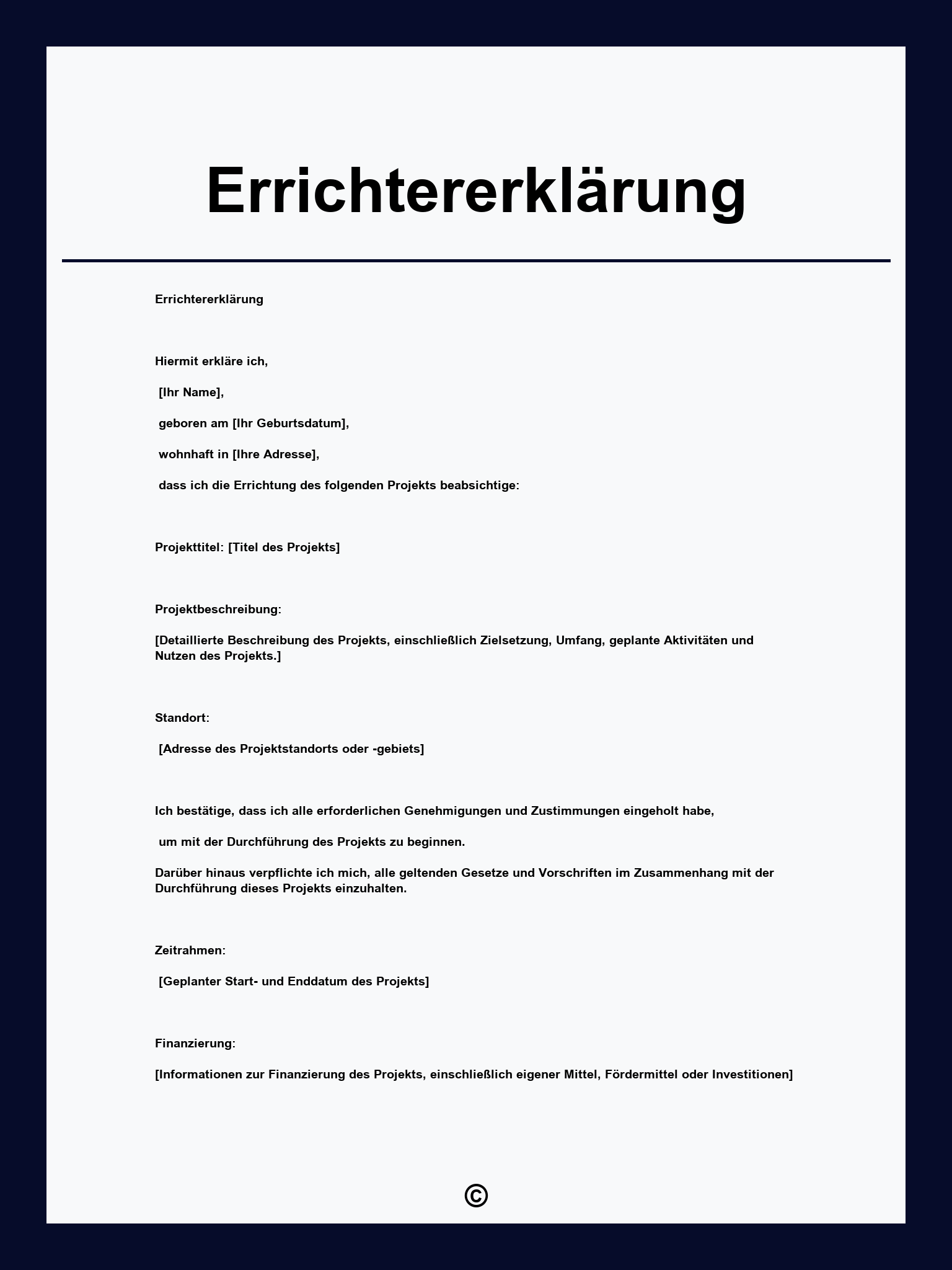 Errichtererklärung Muster