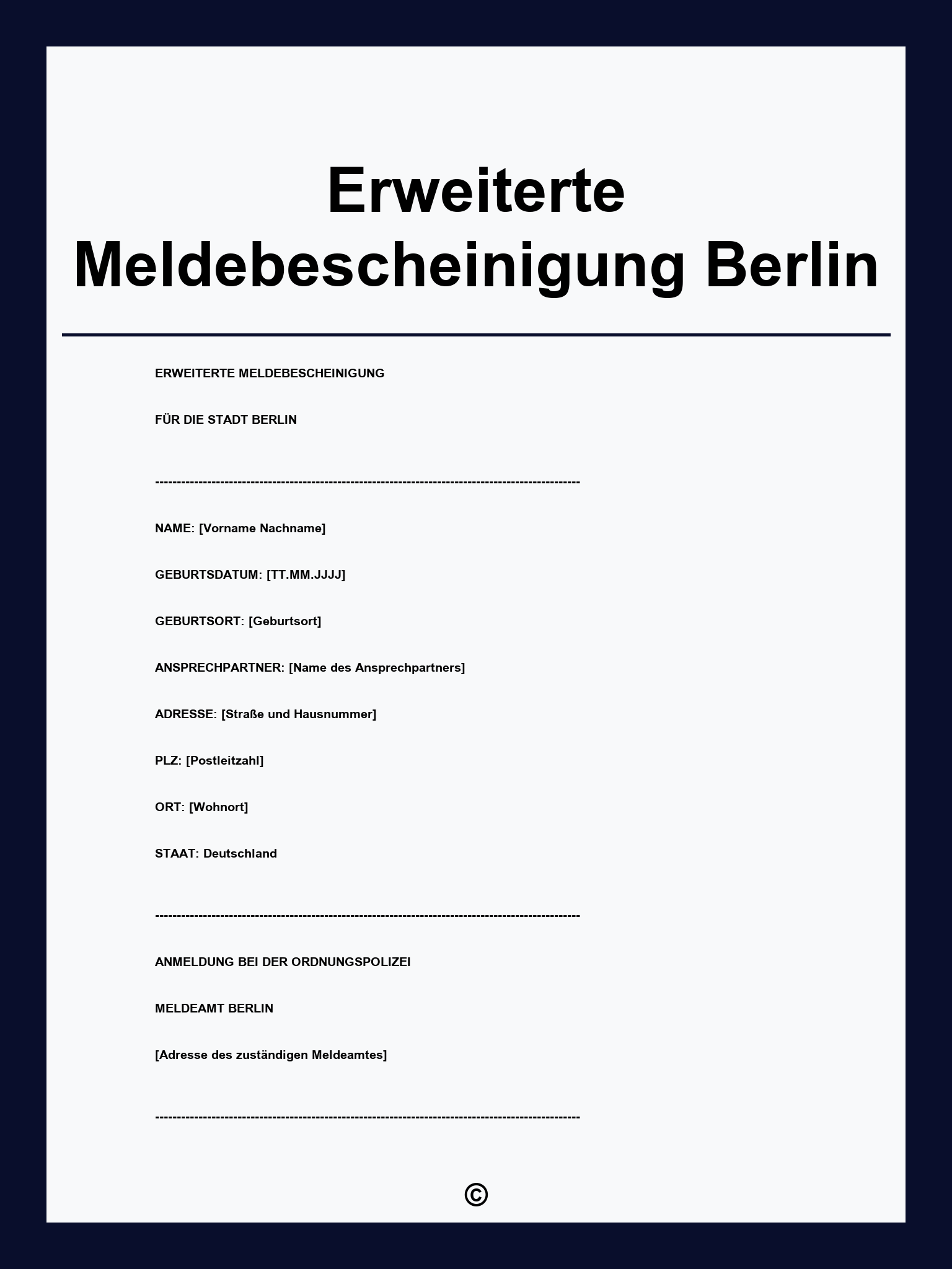 Erweiterte Meldebescheinigung Antrag Formular Berlin