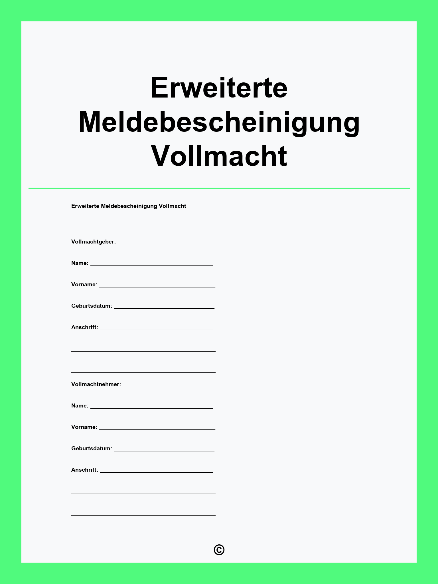 Erweiterte Meldebescheinigung Vollmacht