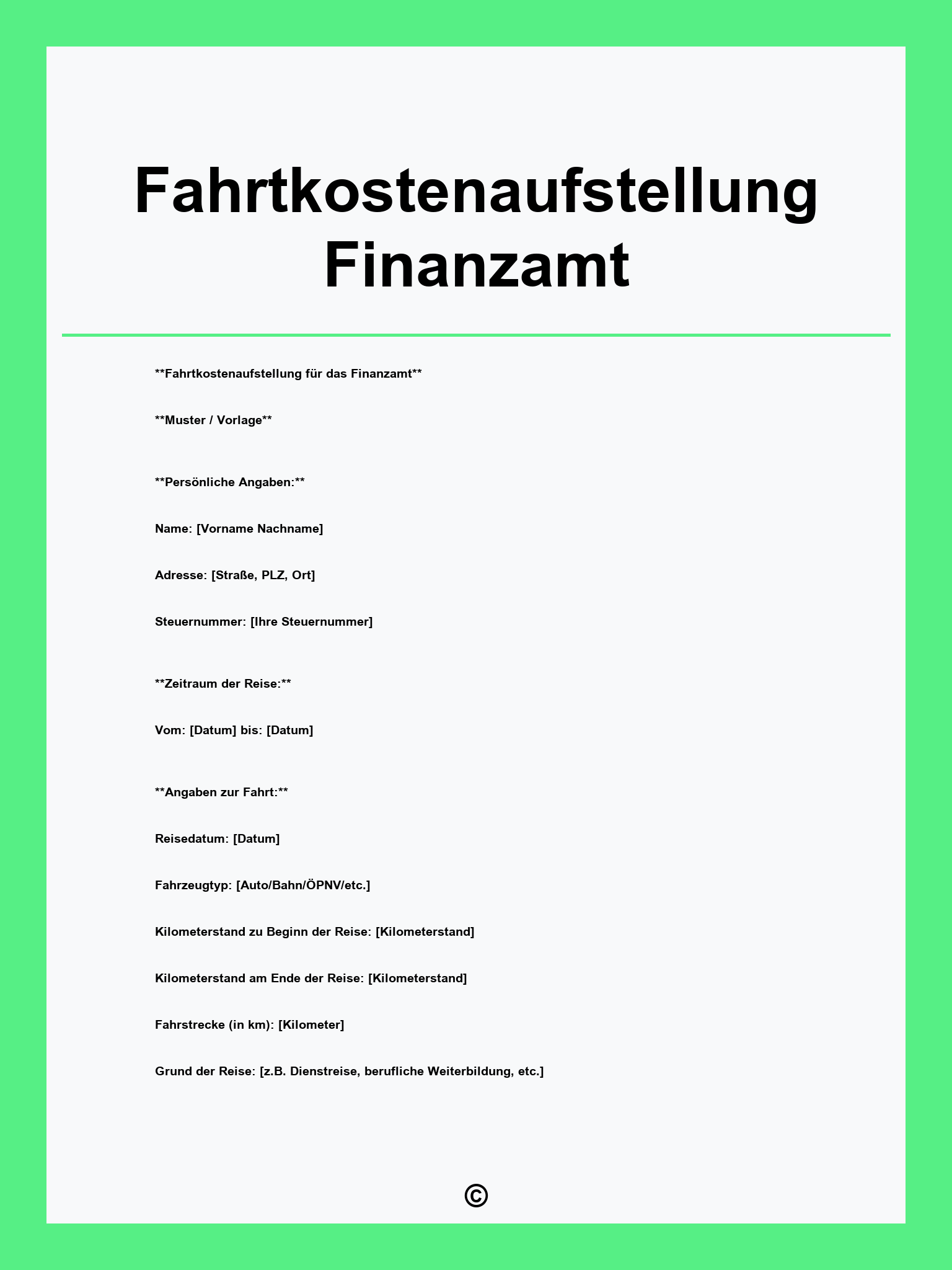 Fahrtkostenaufstellung Finanzamt Vorlage