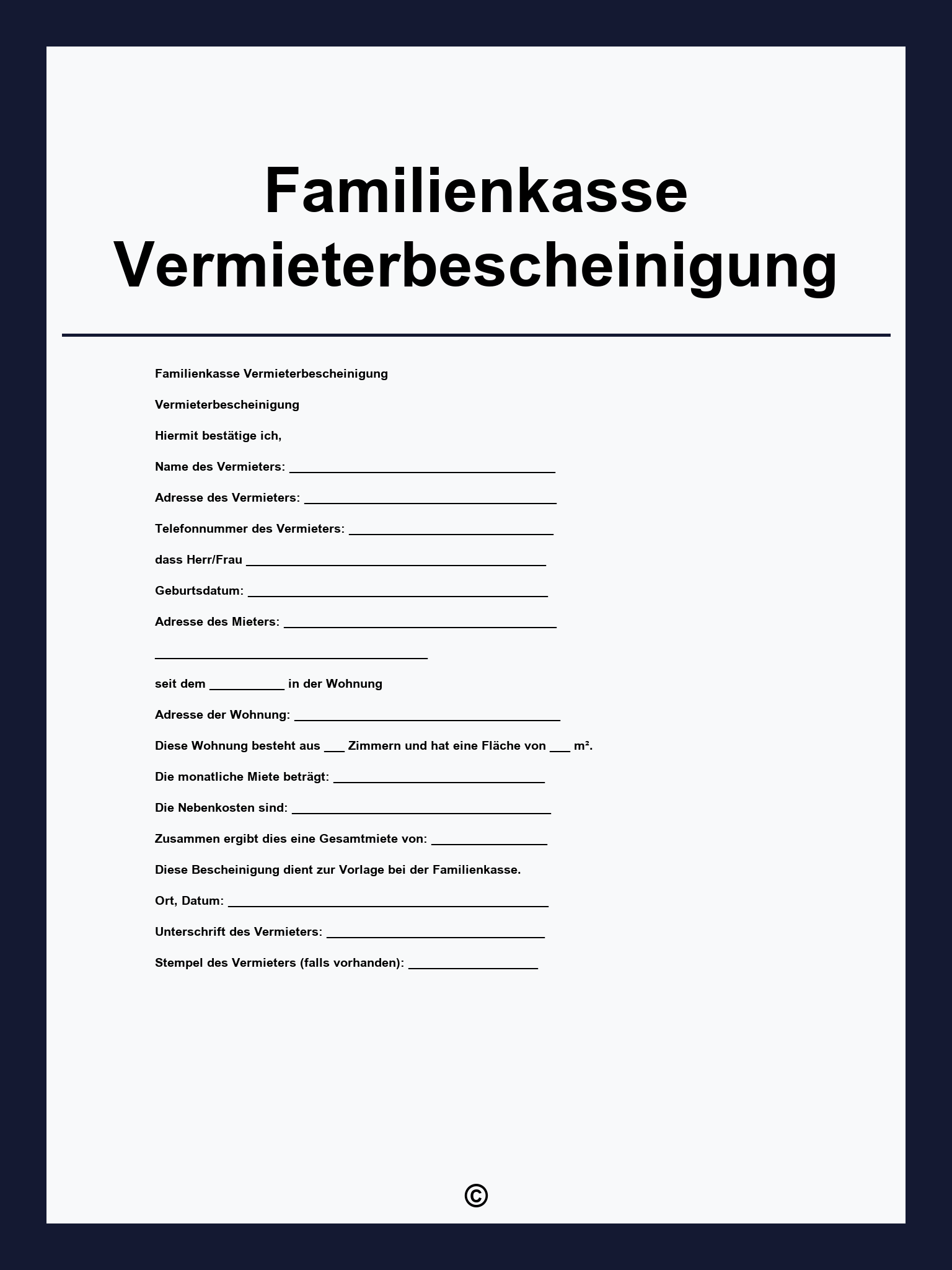 Familienkasse Vermieterbescheinigung