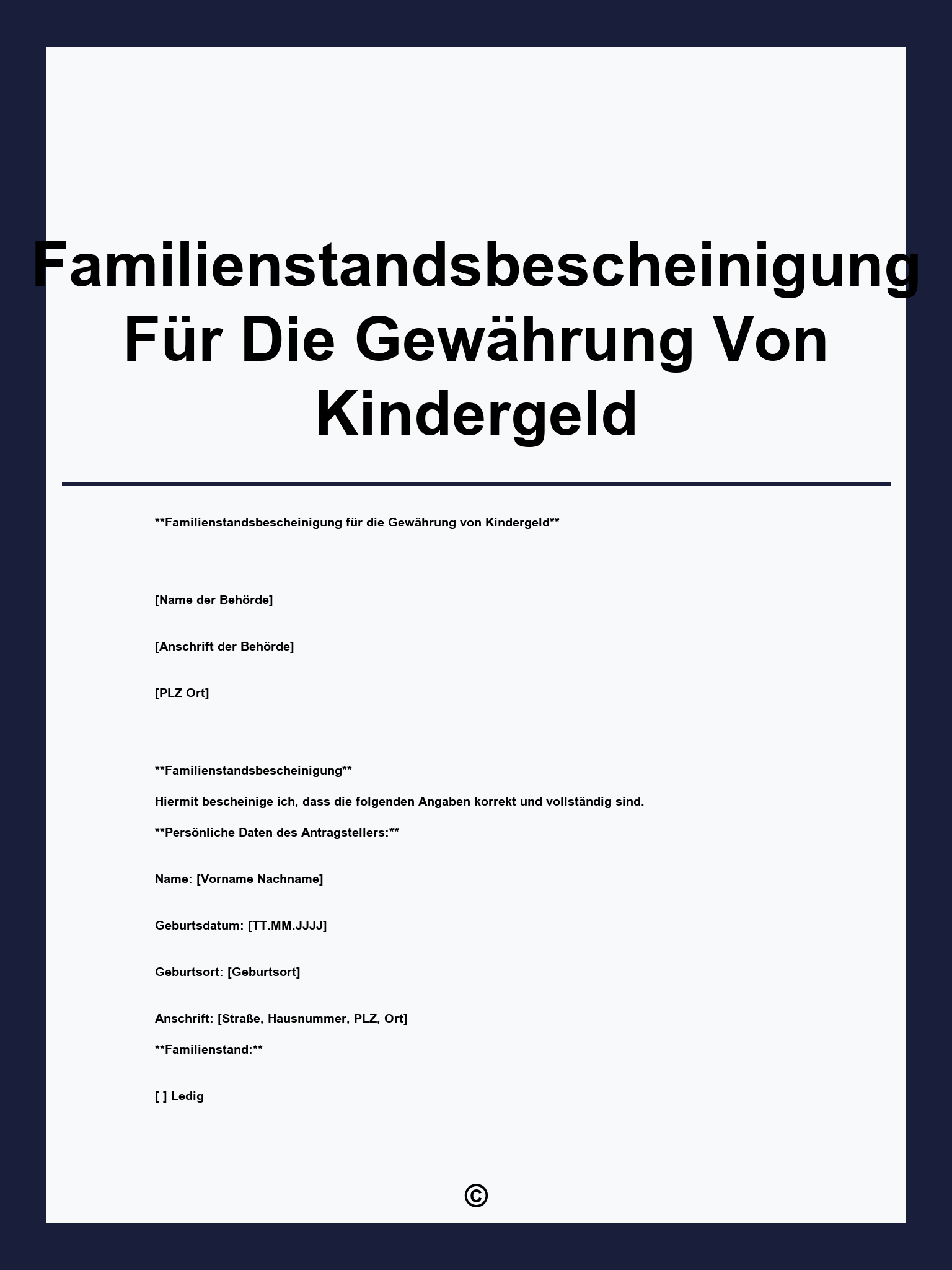 Familienstandsbescheinigung Für Die Gewährung Von Kindergeld