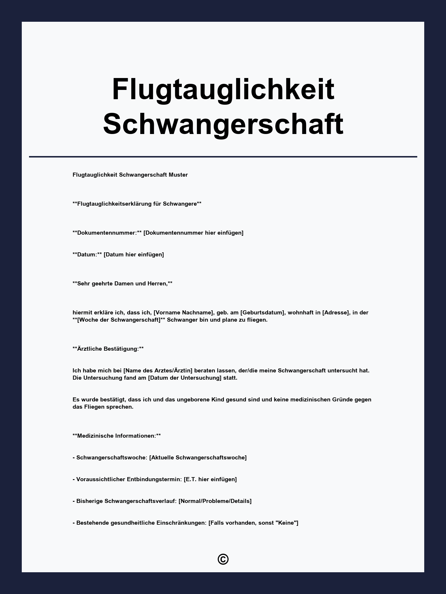 Flugtauglichkeit Schwangerschaft Vordruck