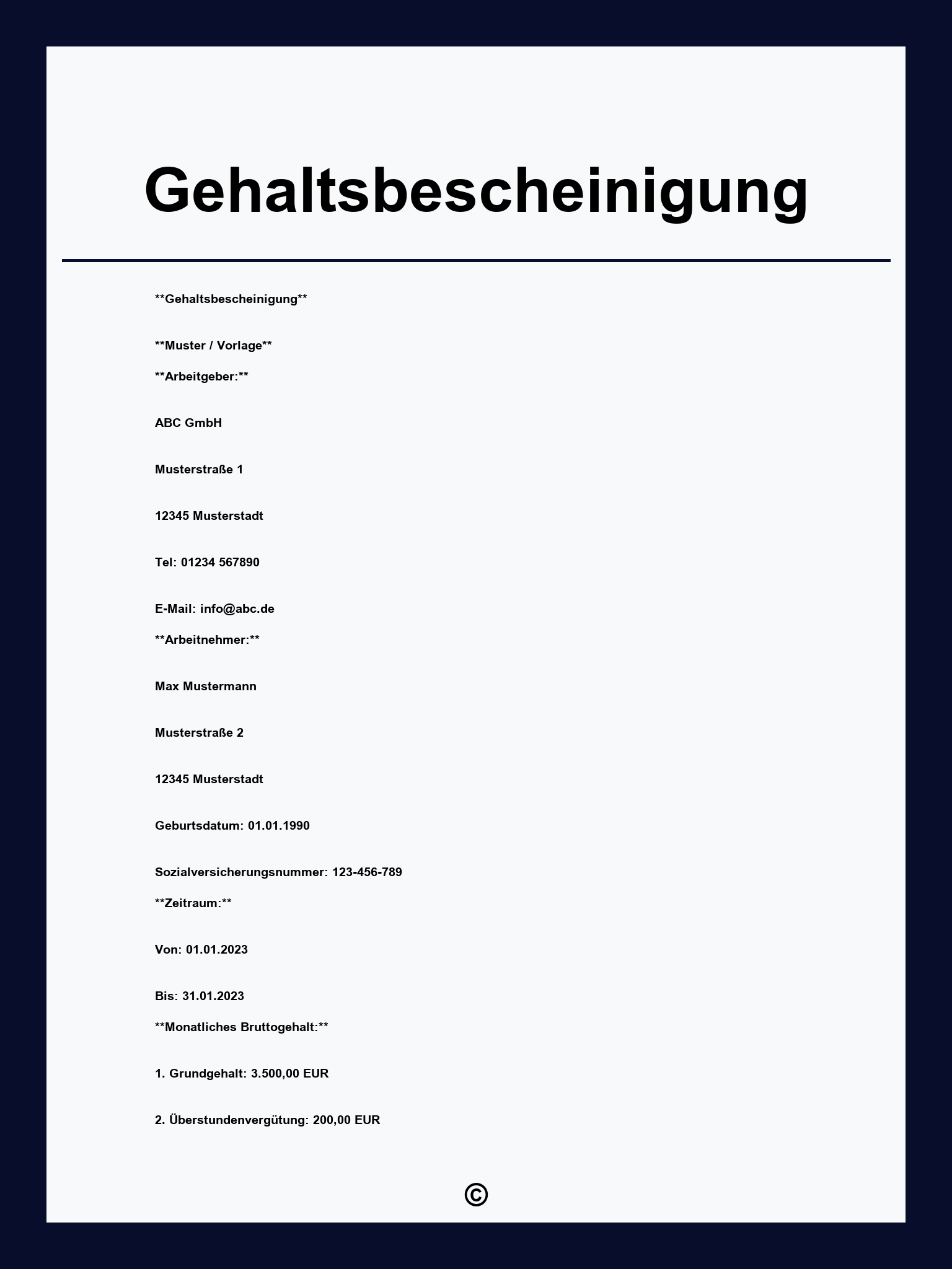 Gehaltsbescheinigung Muster