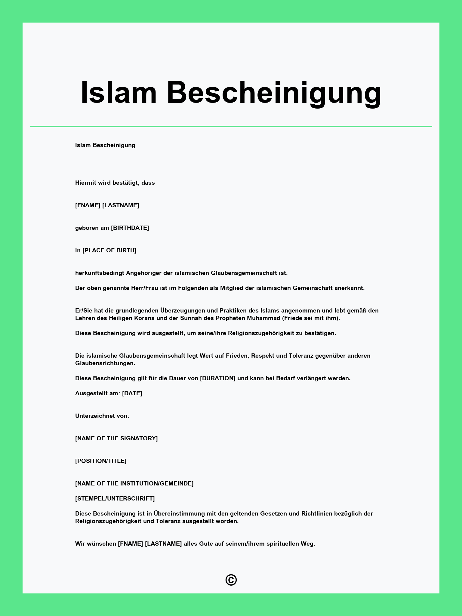 Islam Bescheinigung