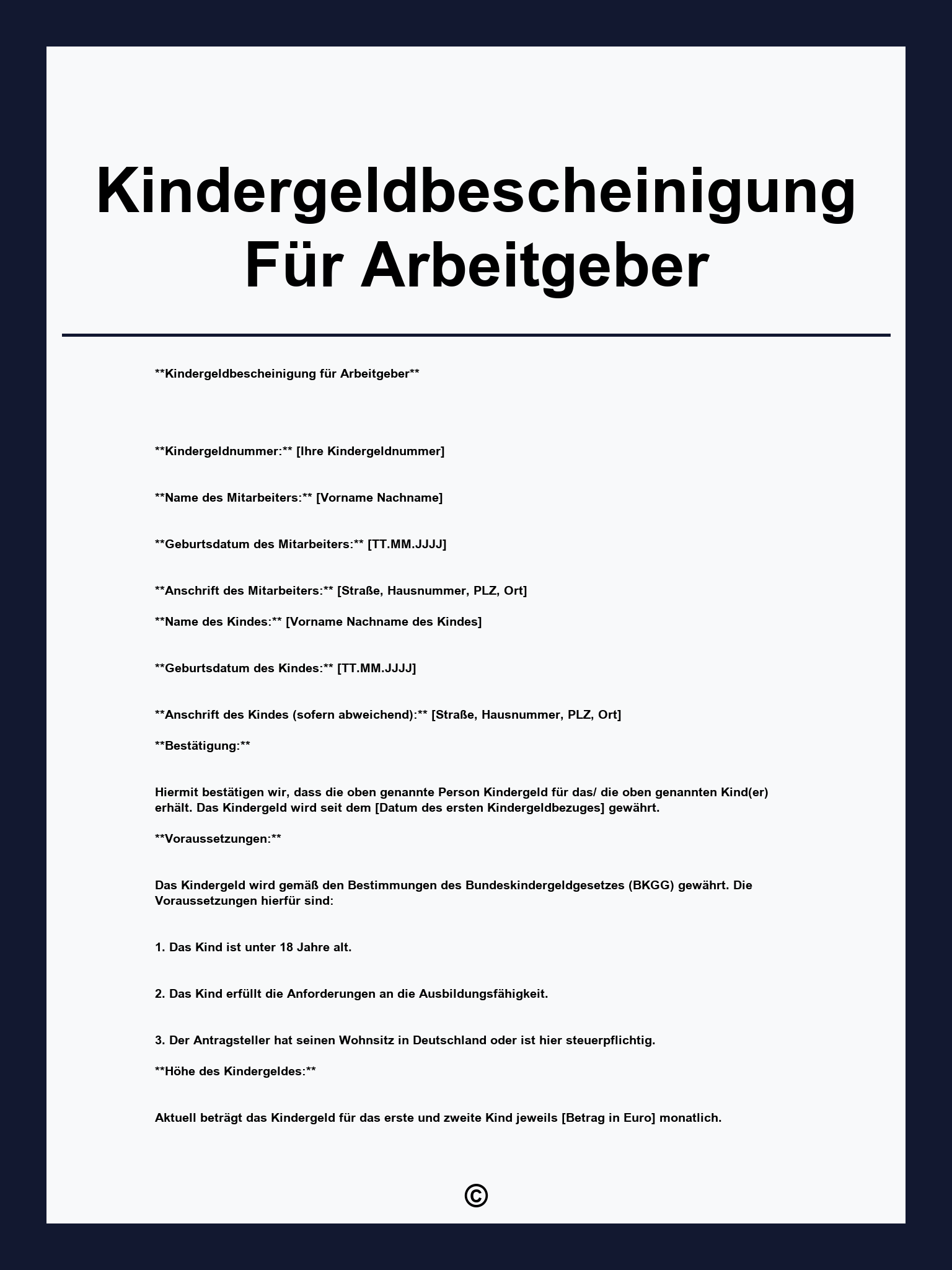 Kindergeldbescheinigung Für Arbeitgeber