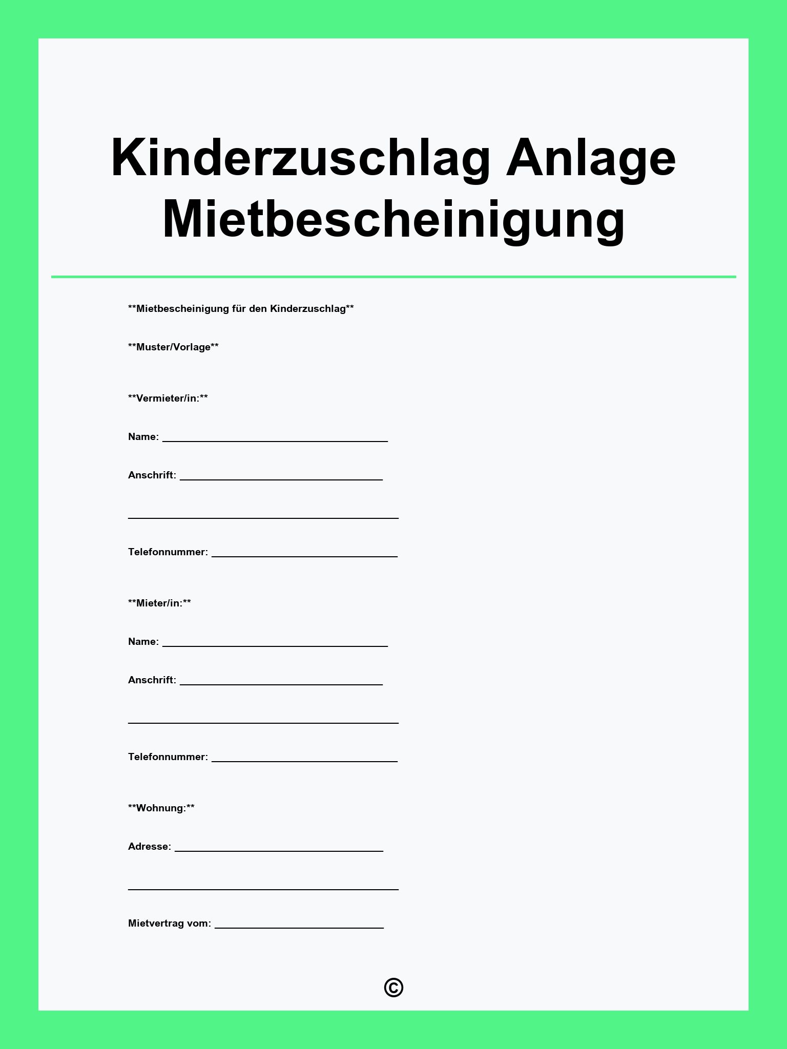 Kinderzuschlag Antrag Anlage Mietbescheinigung