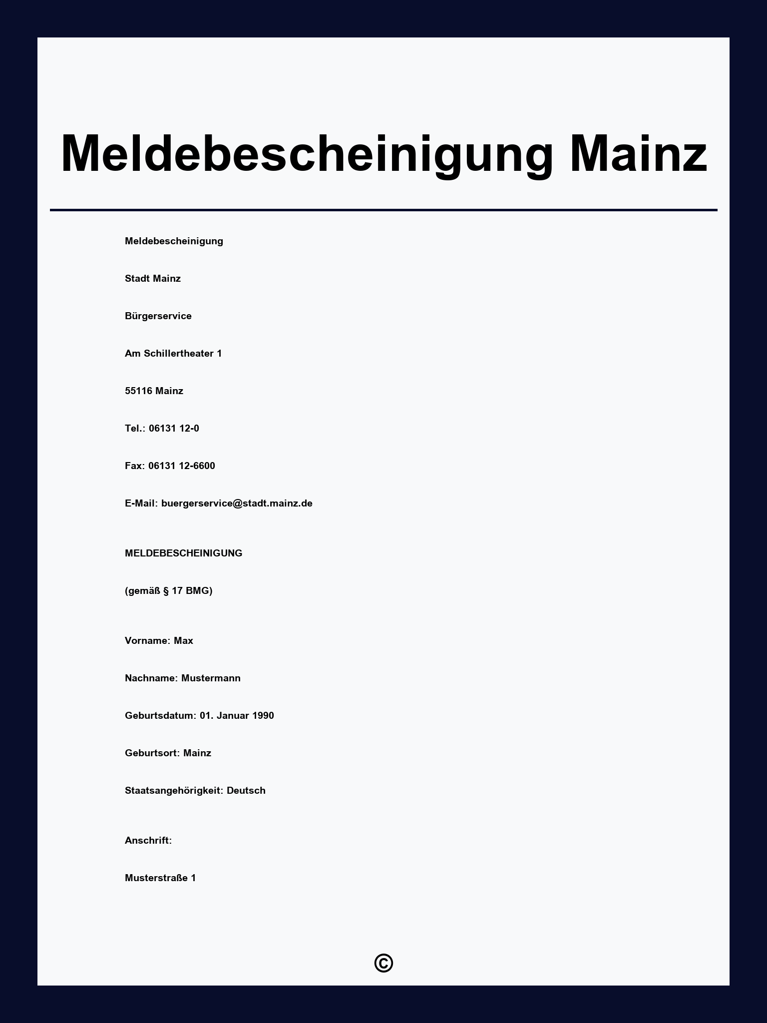 Meldebescheinigung Mainz