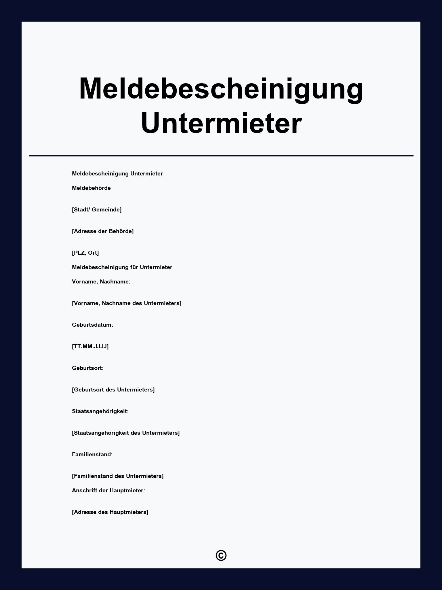 Meldebescheinigung Untermieter Vorlage