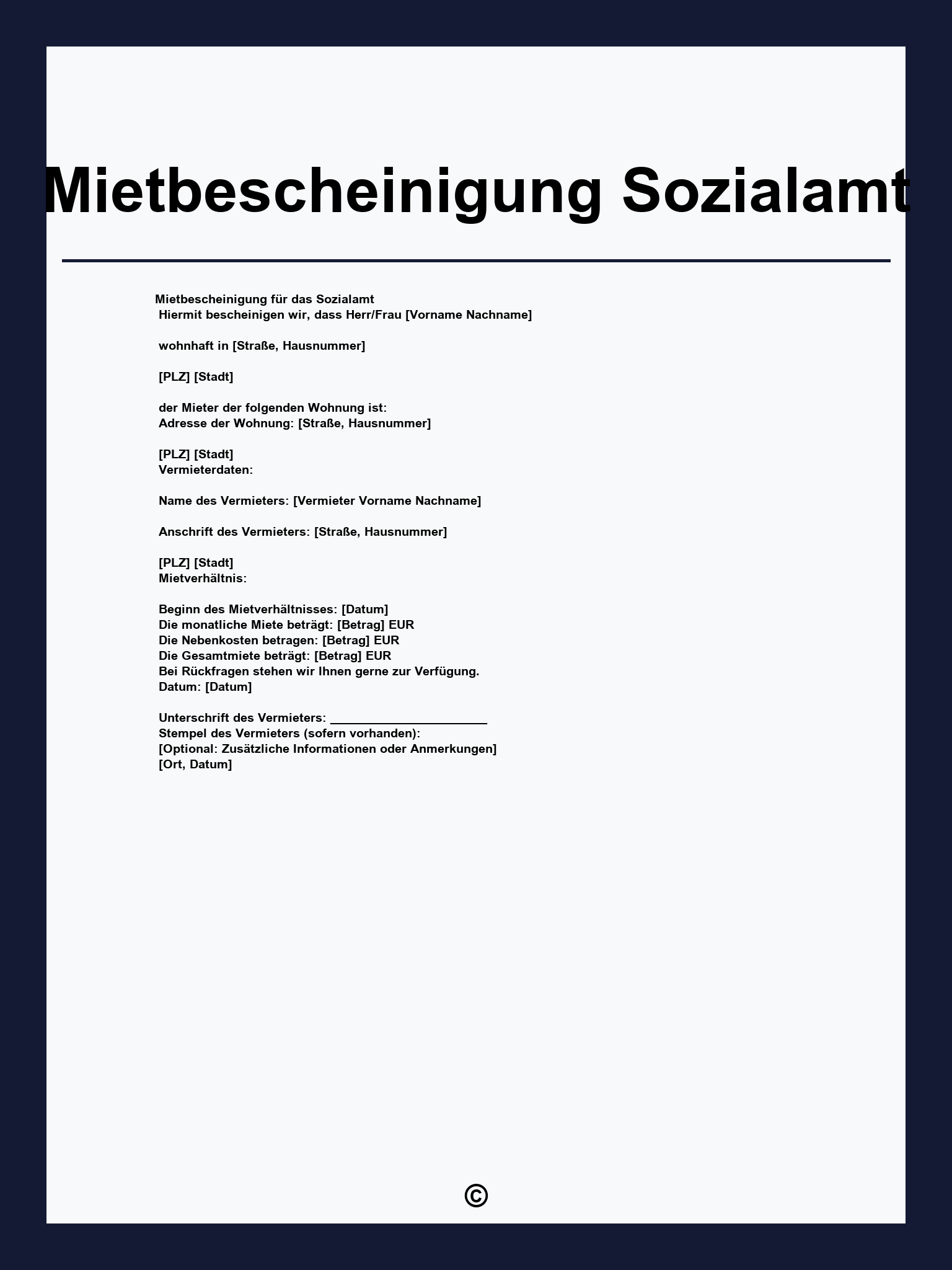 Mietbescheinigung Sozialamt