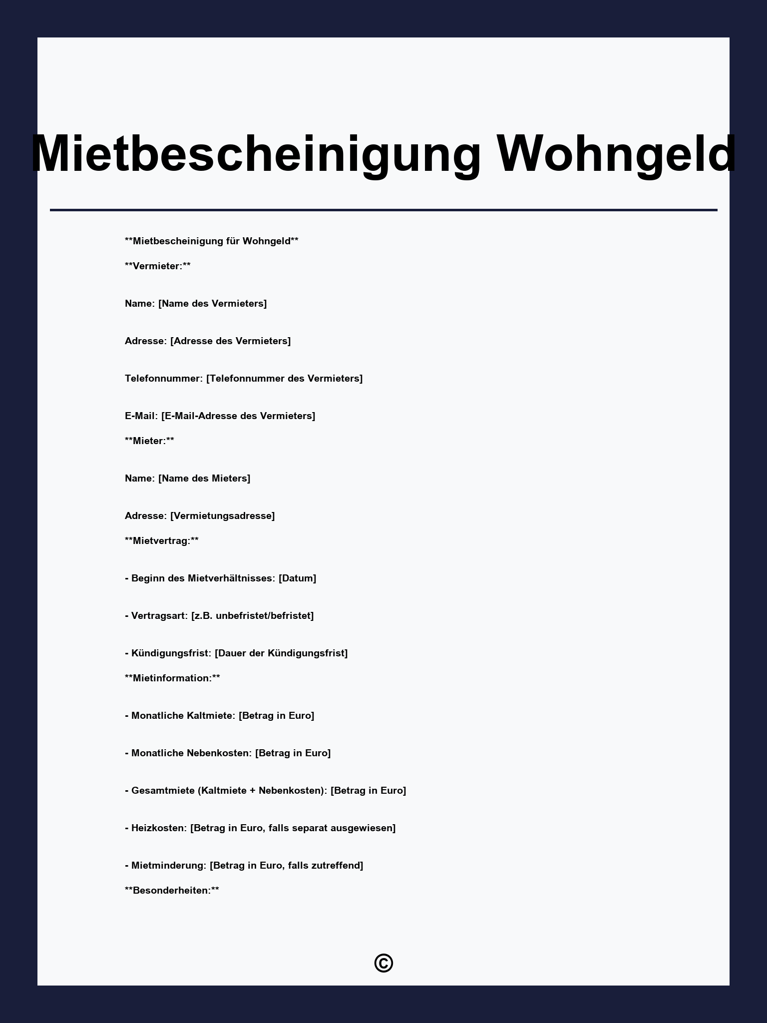Mietbescheinigung Wohngeld Vorlage
