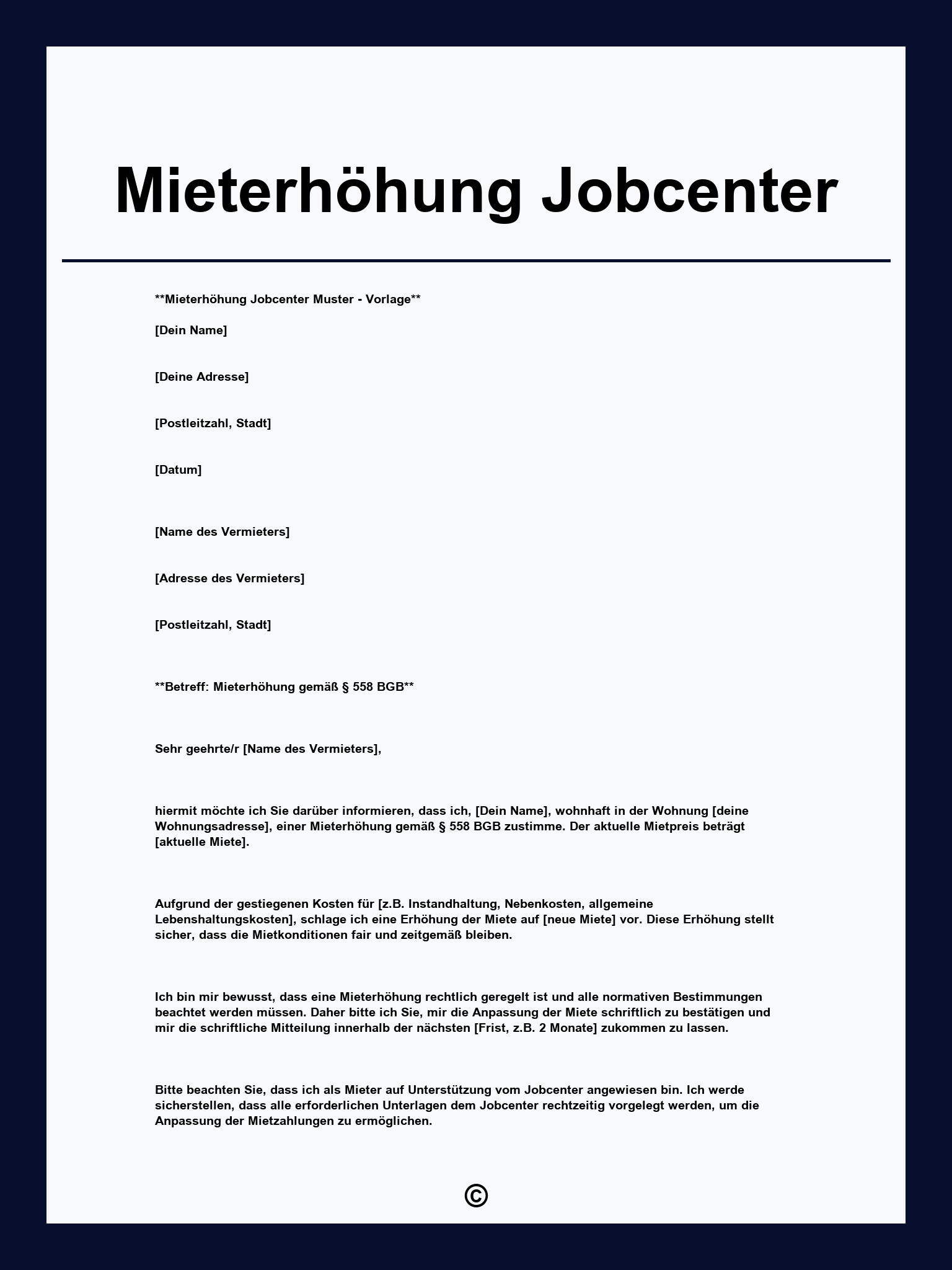 Mieterhöhung Jobcenter Vorlage