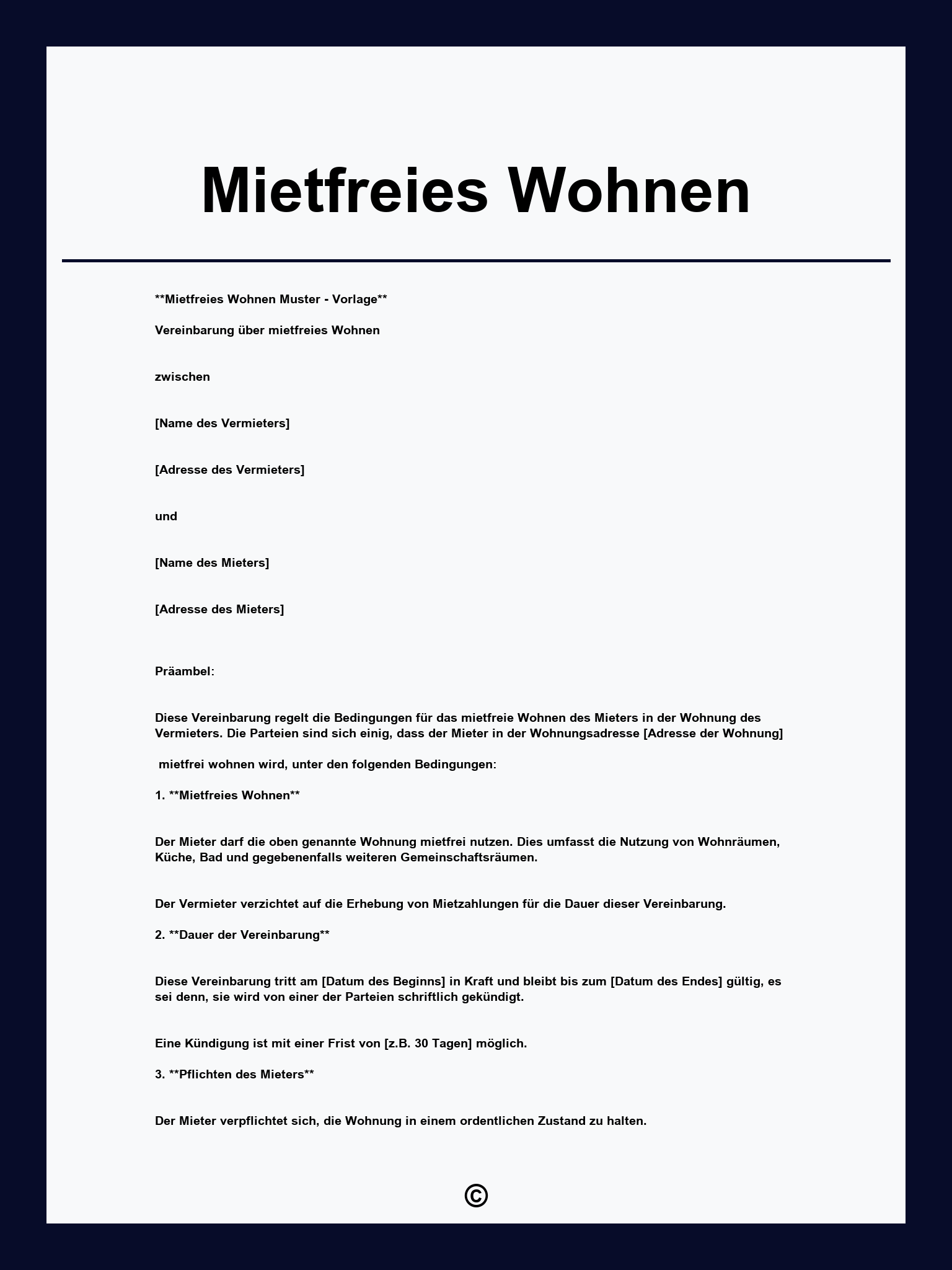 Formular Mietfreies Wohnen