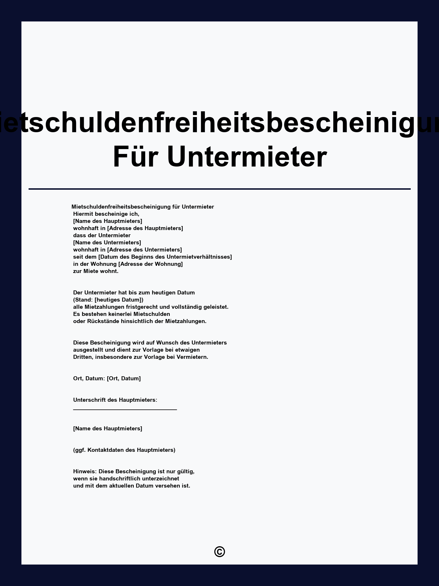 Mietschuldenfreiheitsbescheinigung Für Untermieter