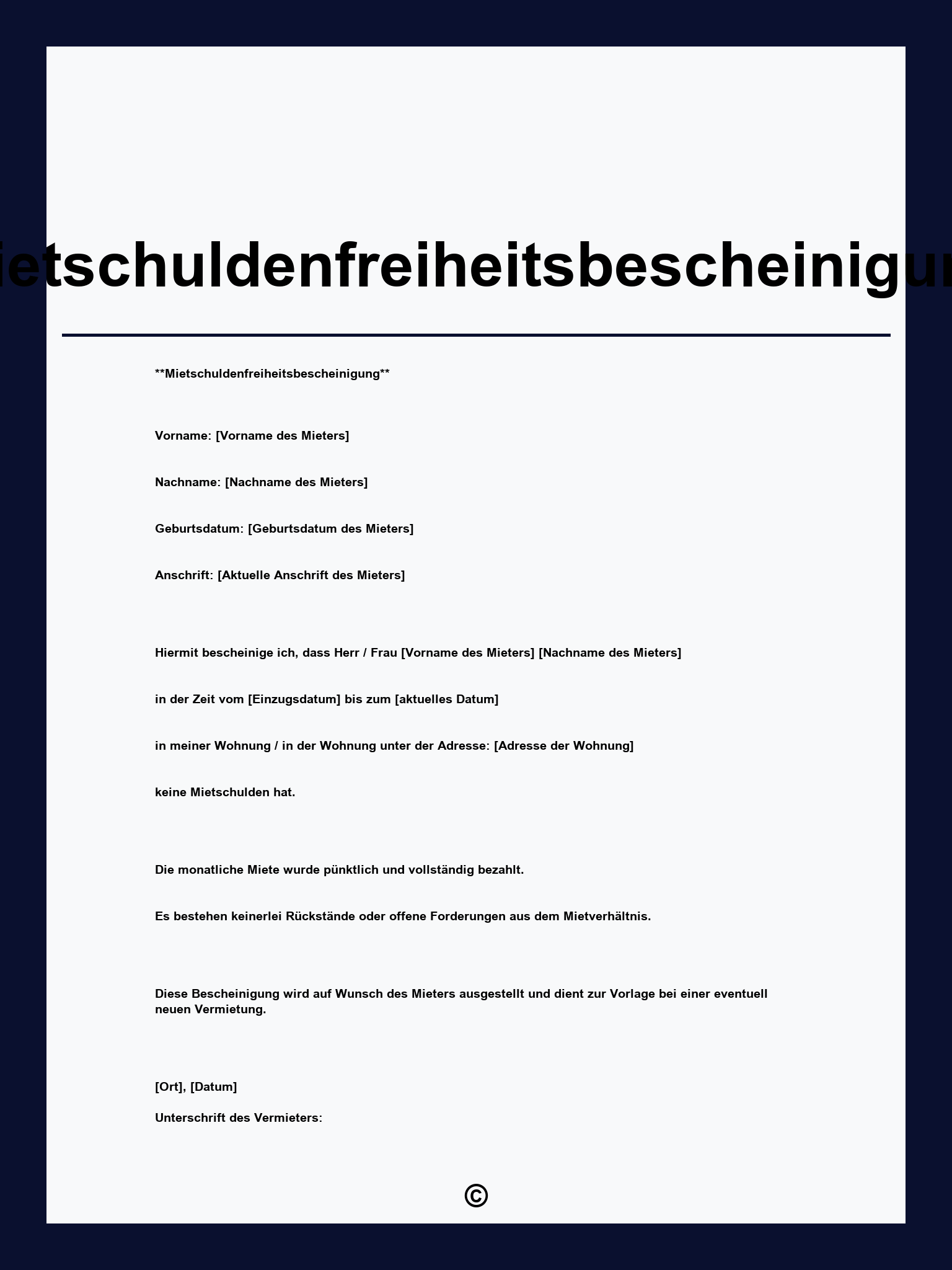 Mietschuldenfreiheitsbescheinigung