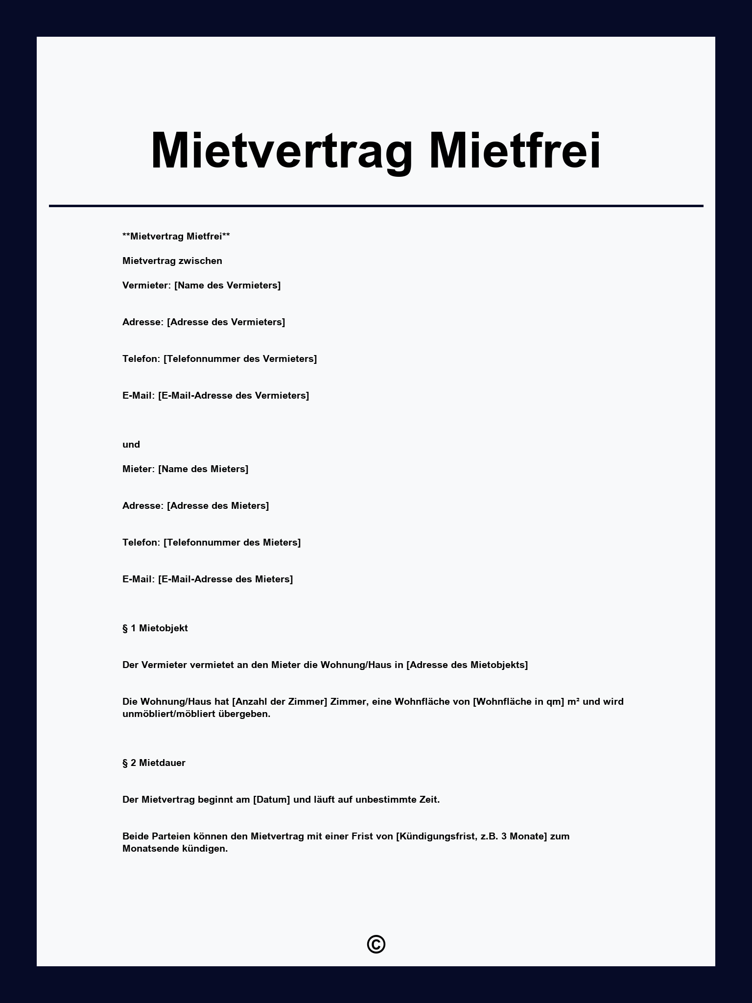 Mietvertrag Mietfrei Muster