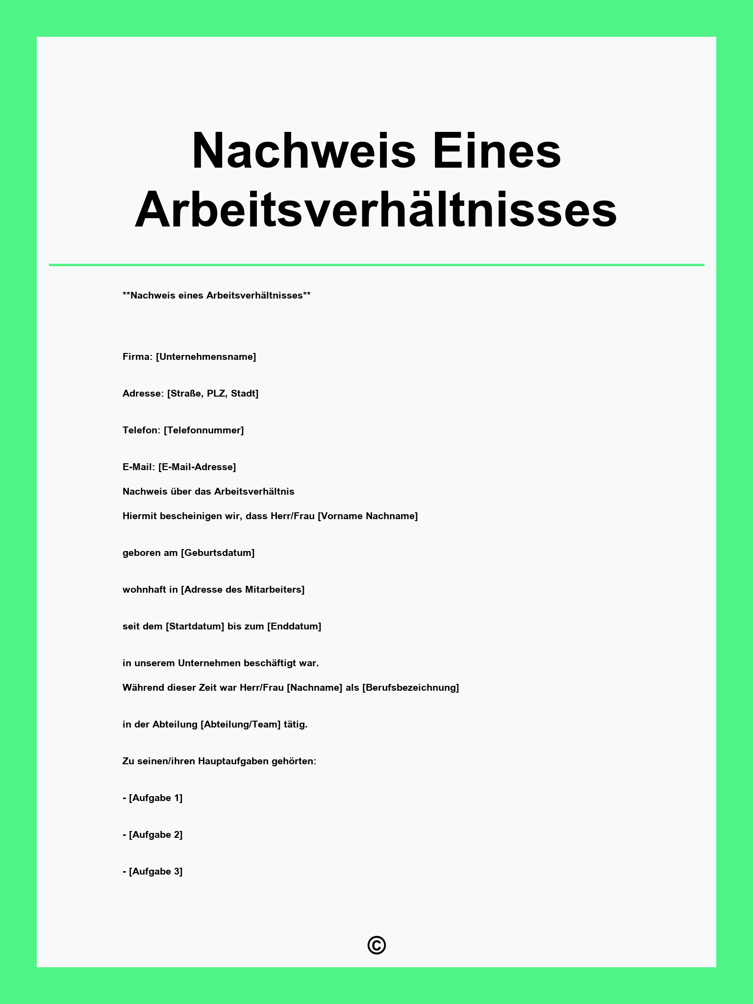 Nachweis Eines Arbeitsverhältnisses Vorlage