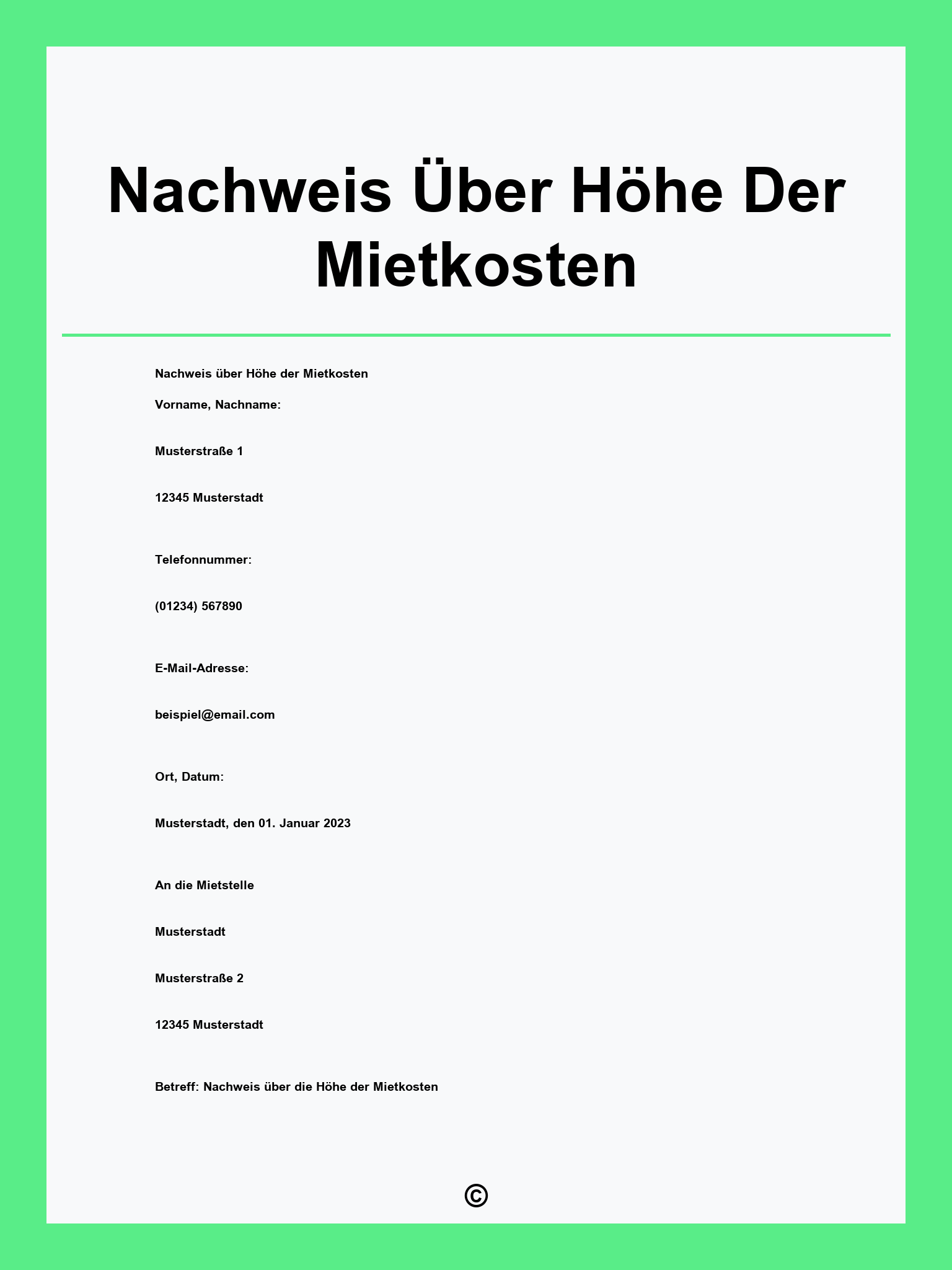 Nachweis Über Höhe Der Mietkosten