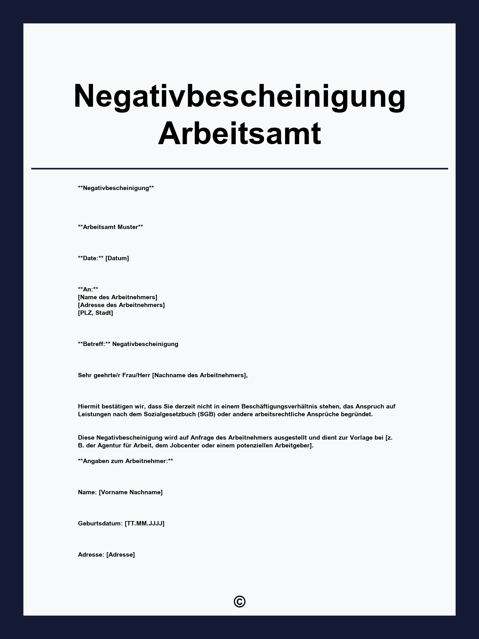 Negativbescheinigung Arbeitsamt