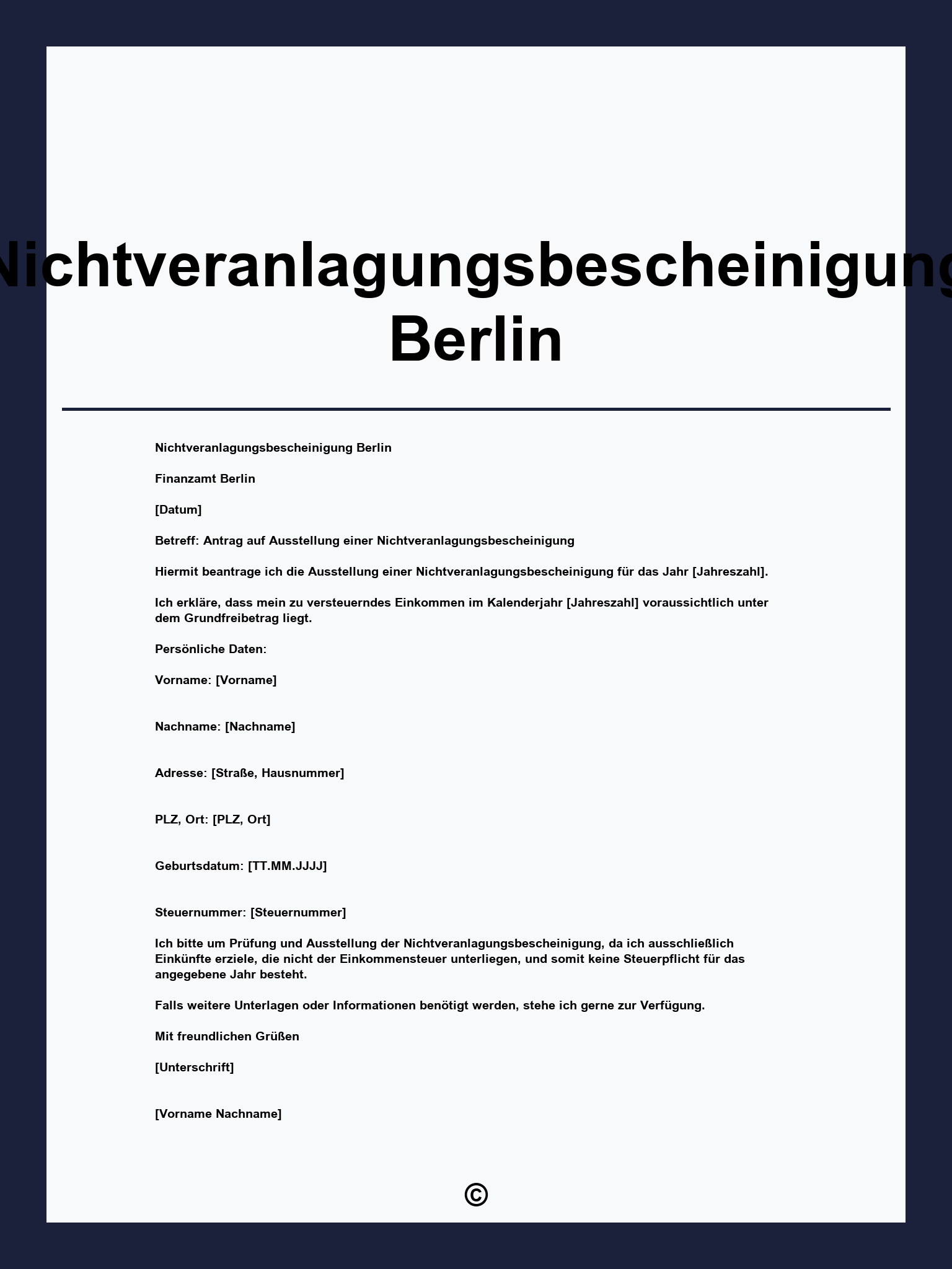 Nichtveranlagungsbescheinigung Formular Berlin