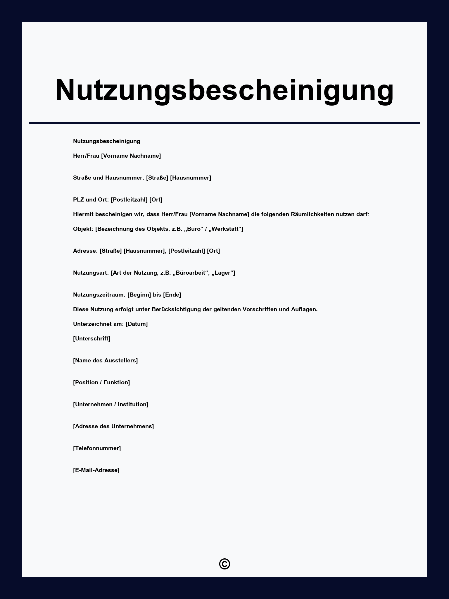 Nutzungsbescheinigung