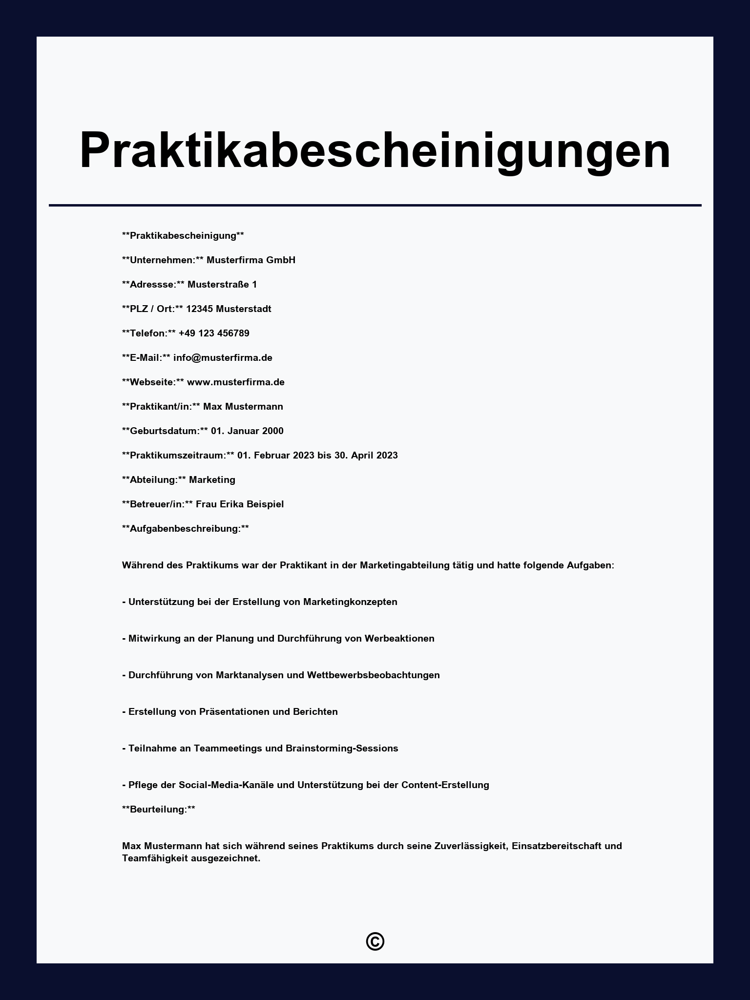 Praktikabescheinigungen